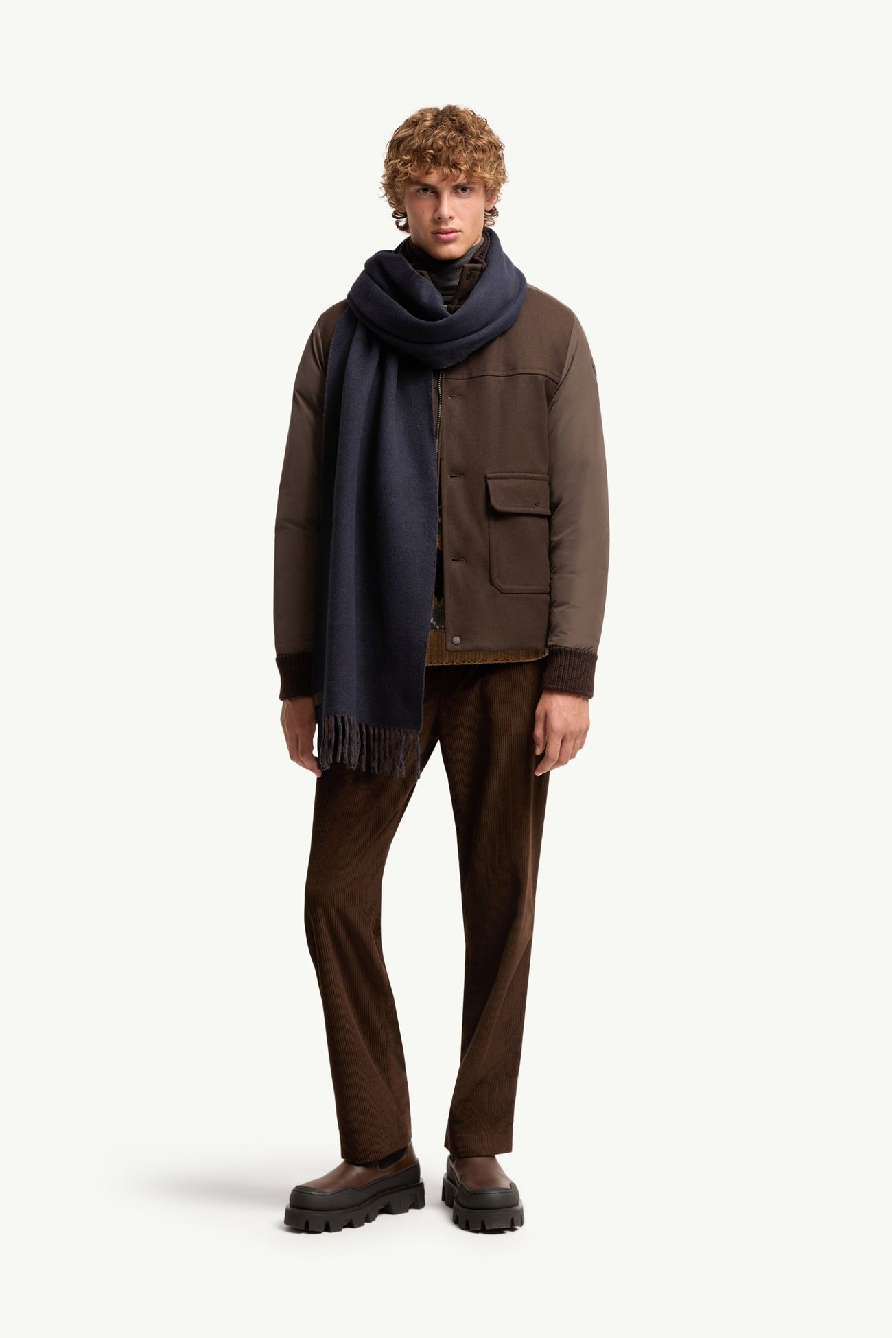 羊毛羊絨混紡圍巾 男士 海軍藍色 Moncler 1