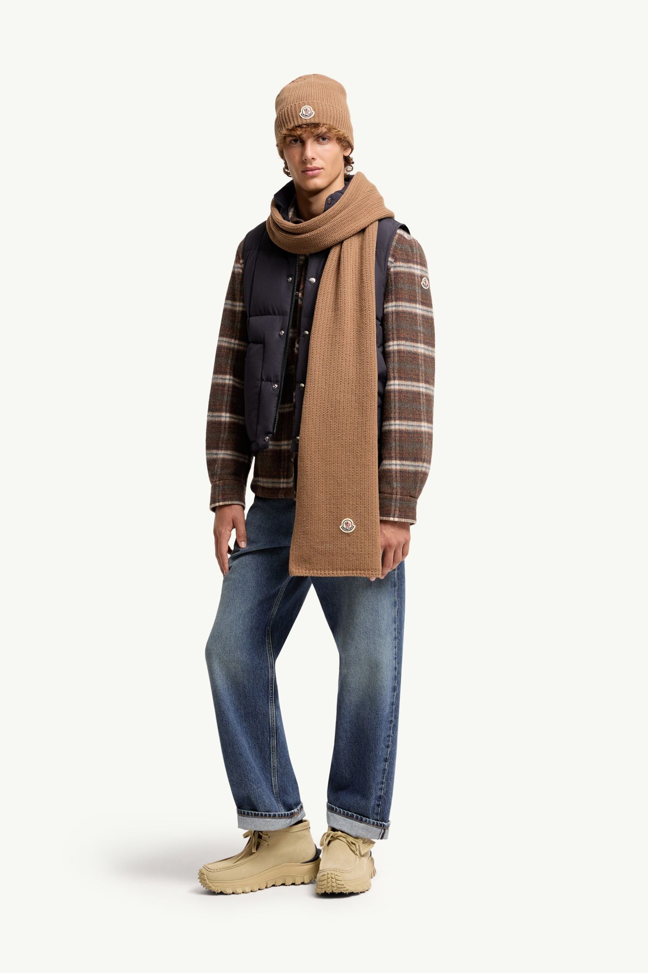 Wool Blend Logo Scarf Men Brown Moncler 1