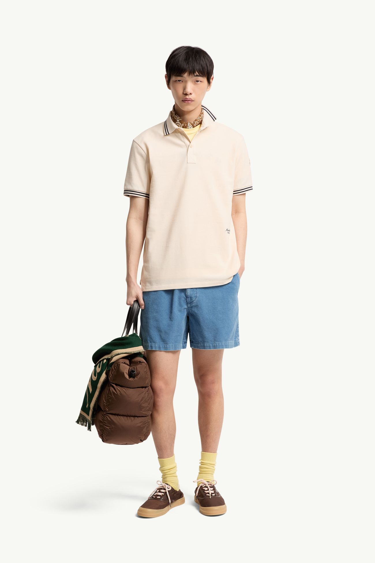 Striped Trim Cotton Piquet Polo Shirt Men White Ivory Moncler 0