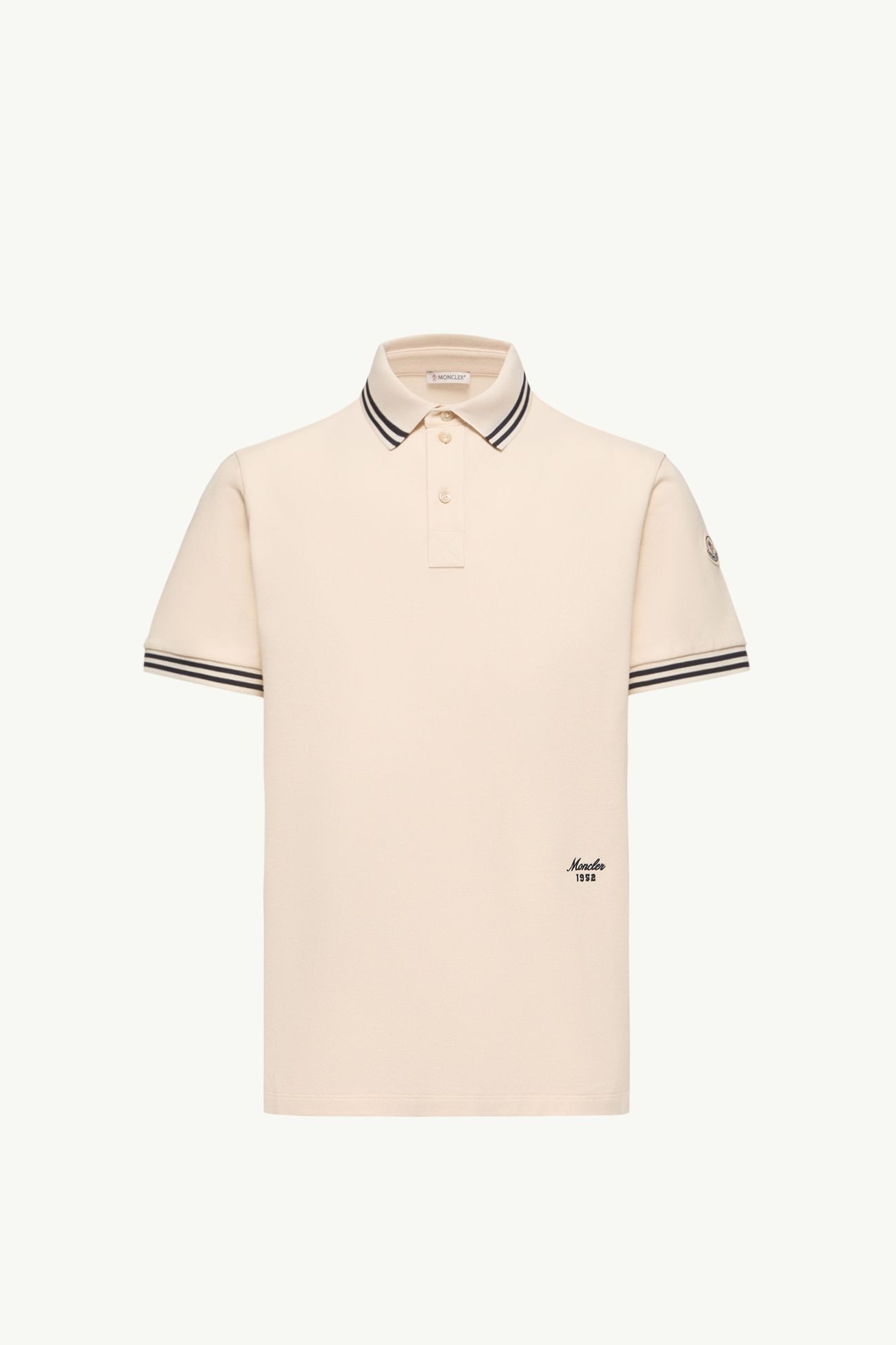 Polo en piqué de coton à bordure rayée Hommes Blanc Ivoire Moncler 2