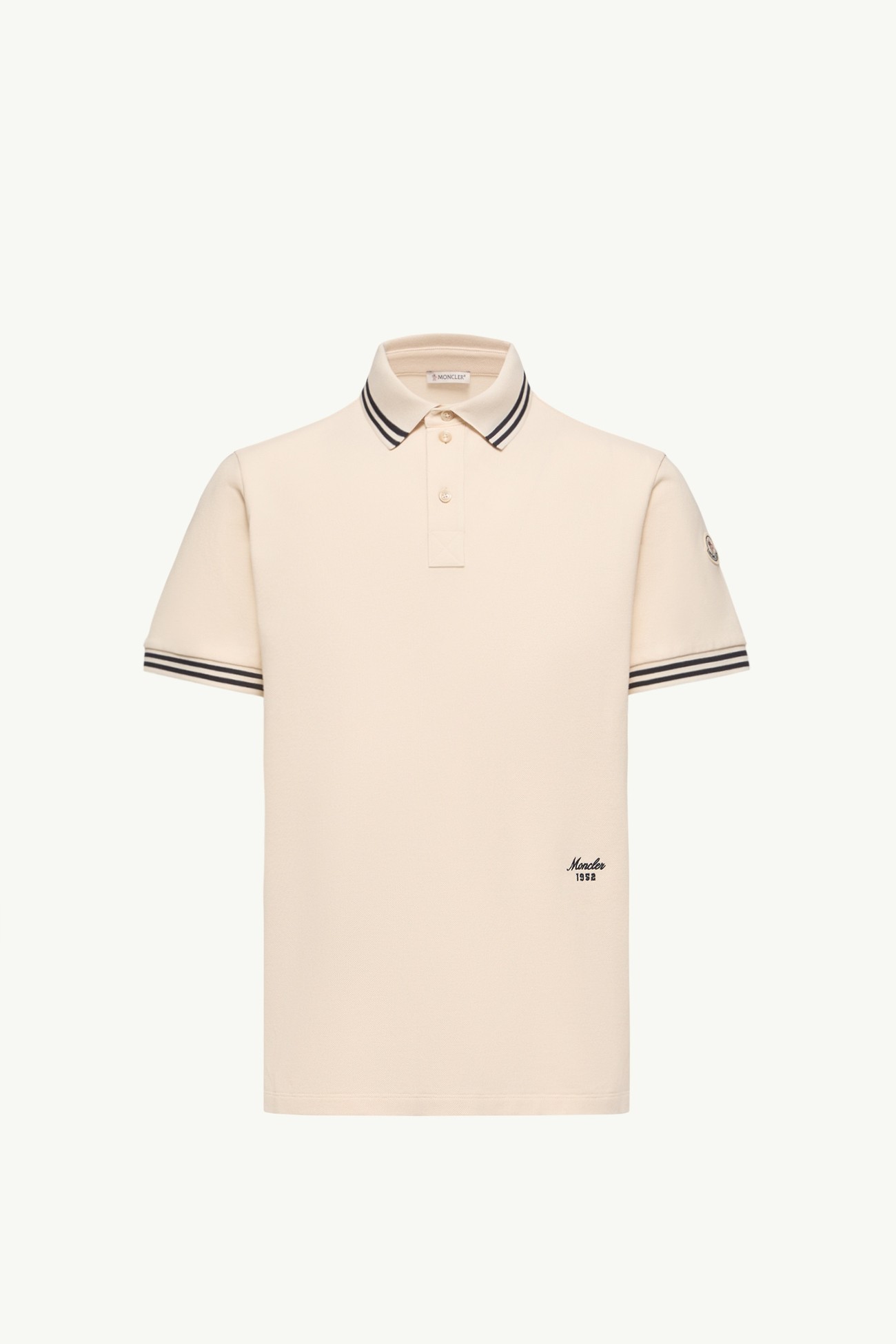 Striped Trim Cotton Piquet Polo Shirt Men White Ivory Moncler 2