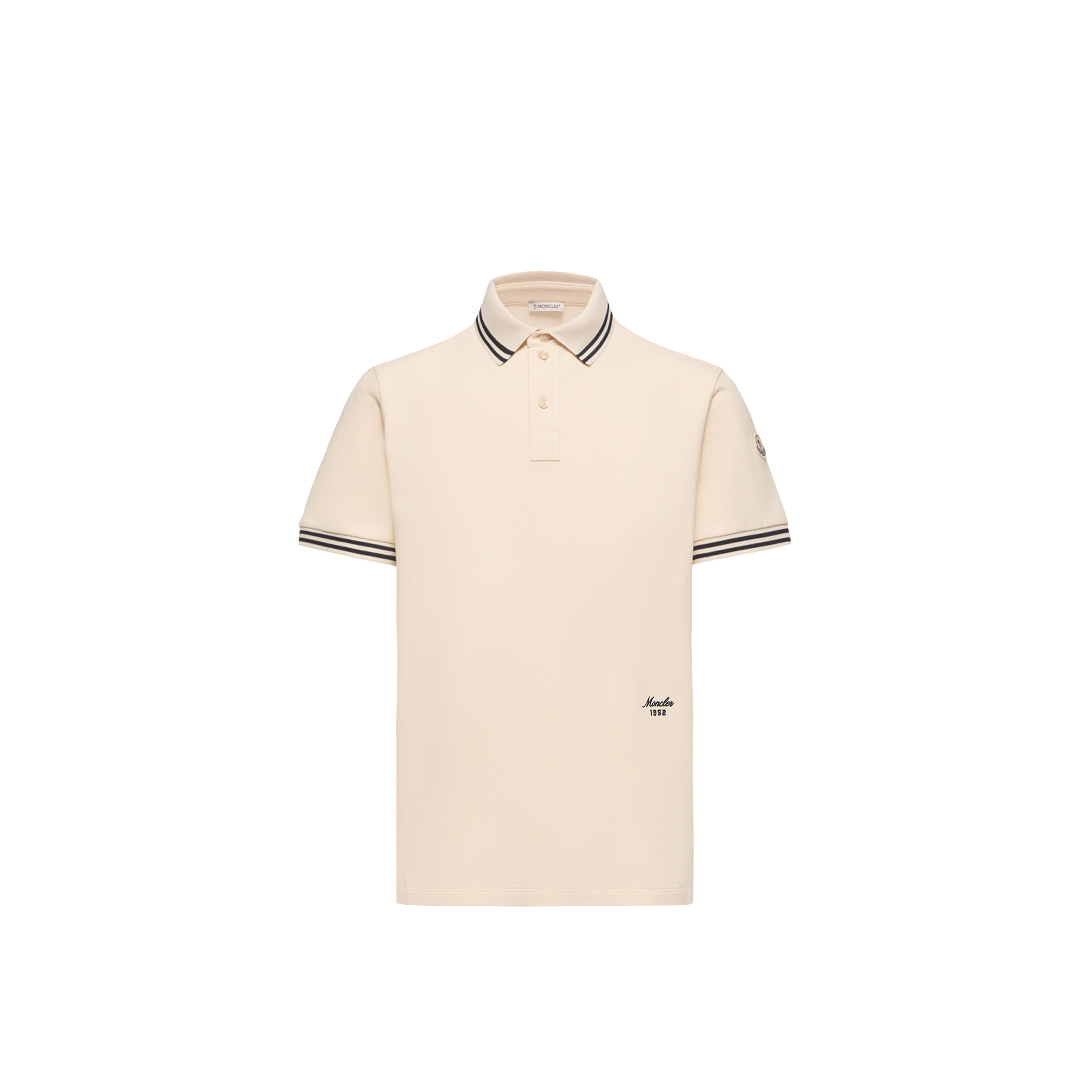 Moncler   Striped Trim Cotton Piquet Polo Shirt for Men in White, Size: Xxl