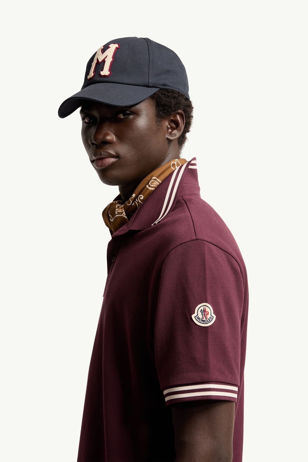 條紋飾邊珠地棉Polo恤 男士 酒紅色 Moncler 1
