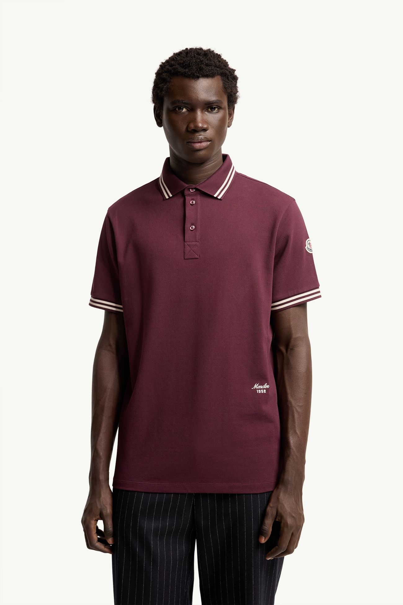男士条纹饰边棉质Polo衫 男士 波尔多红 Moncler 3