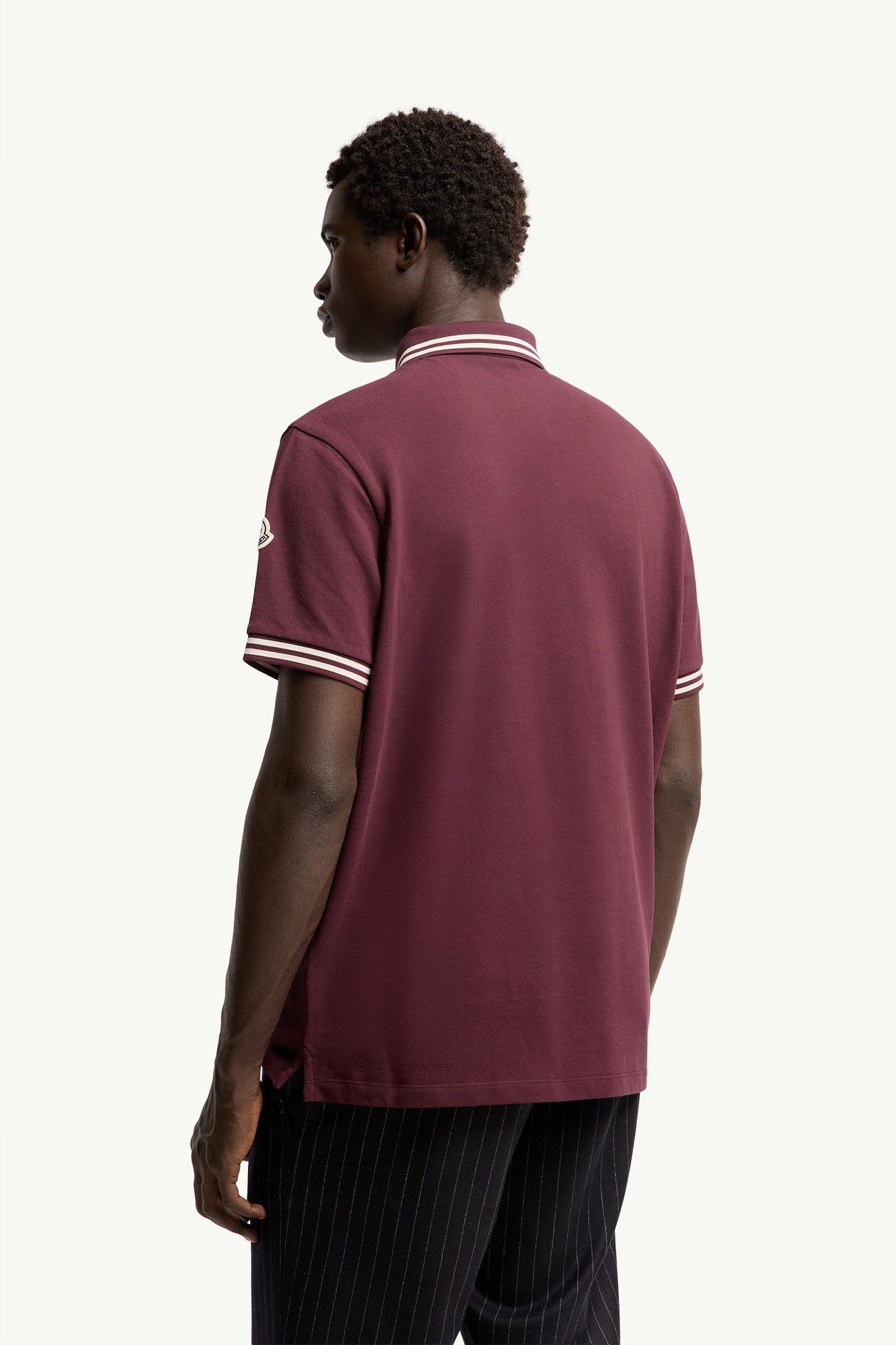 Polo in cotone piquet con orlo a righe Uomo Bordeaux Moncler 4