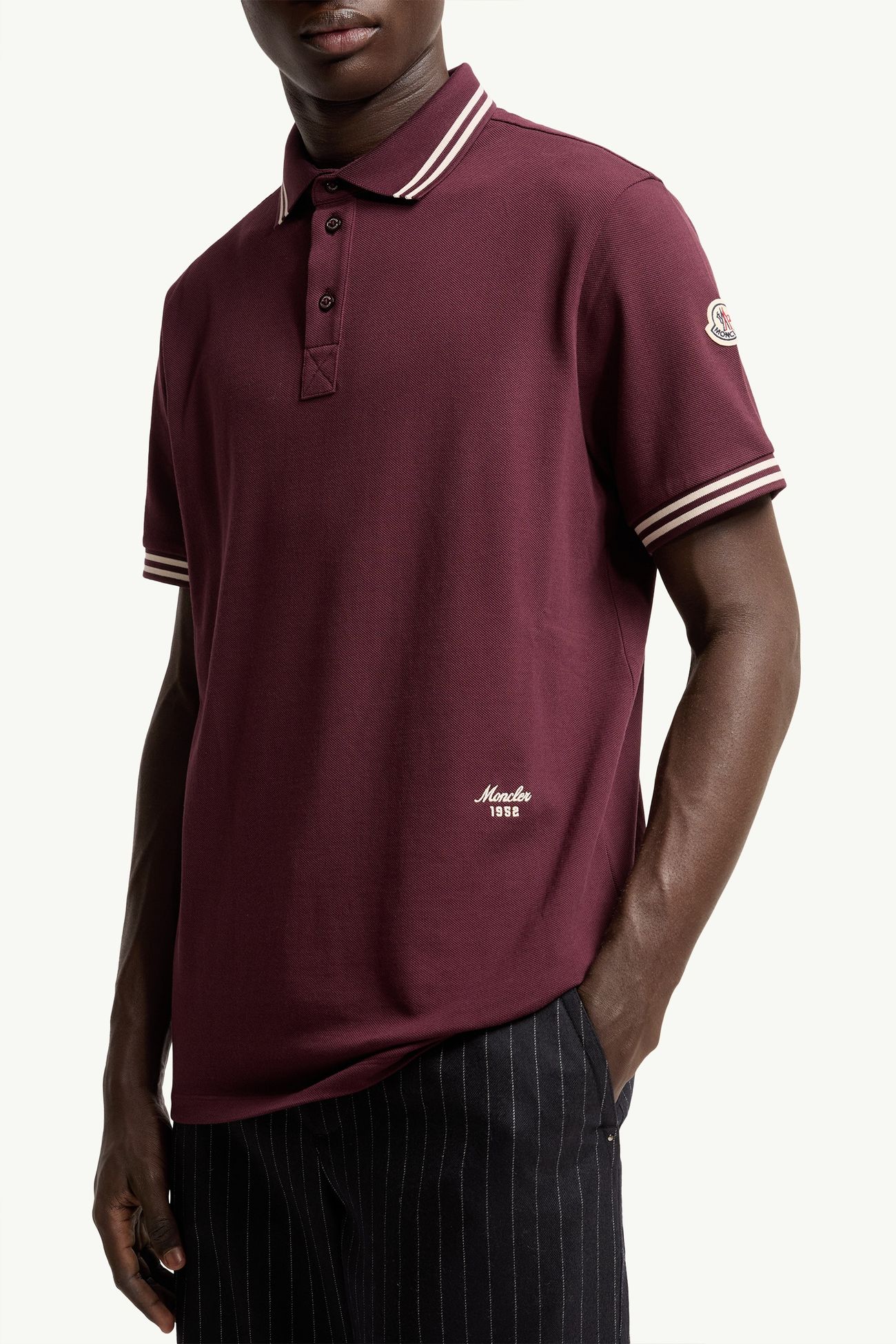 Poloshirt aus Baumwollpiqué mit gestreiftem Besatz Herren Burgunderrot Moncler 5