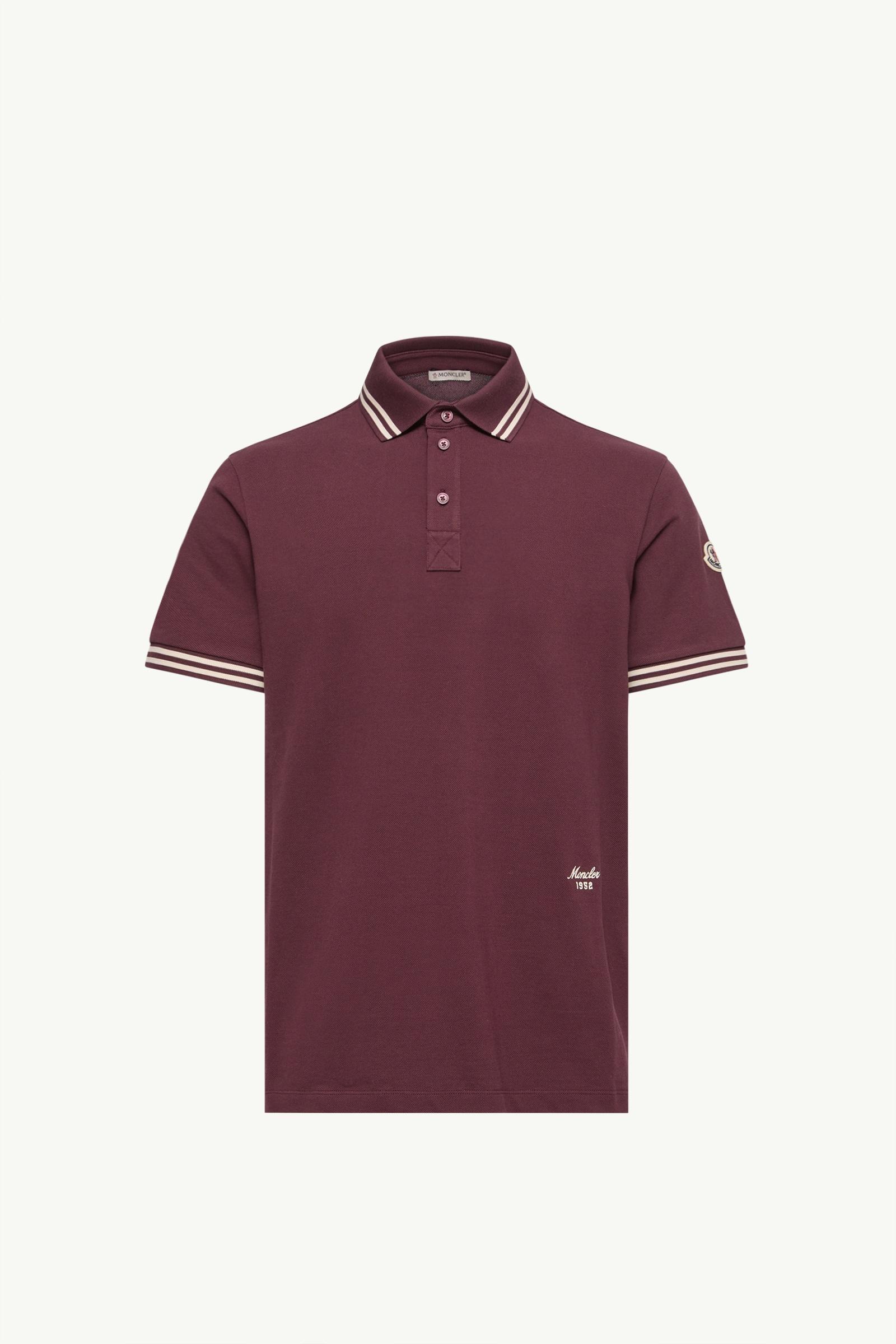 Striped Trim Cotton Piquet Polo Shirt Men Burgundy Moncler, 1 of 0