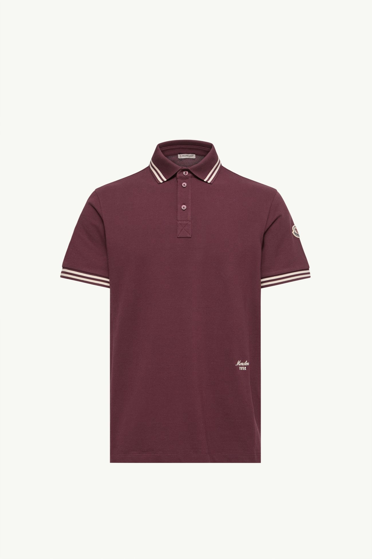 Polo de piqué de algodón con ribete de rayas Hombre Burdeos Moncler 2