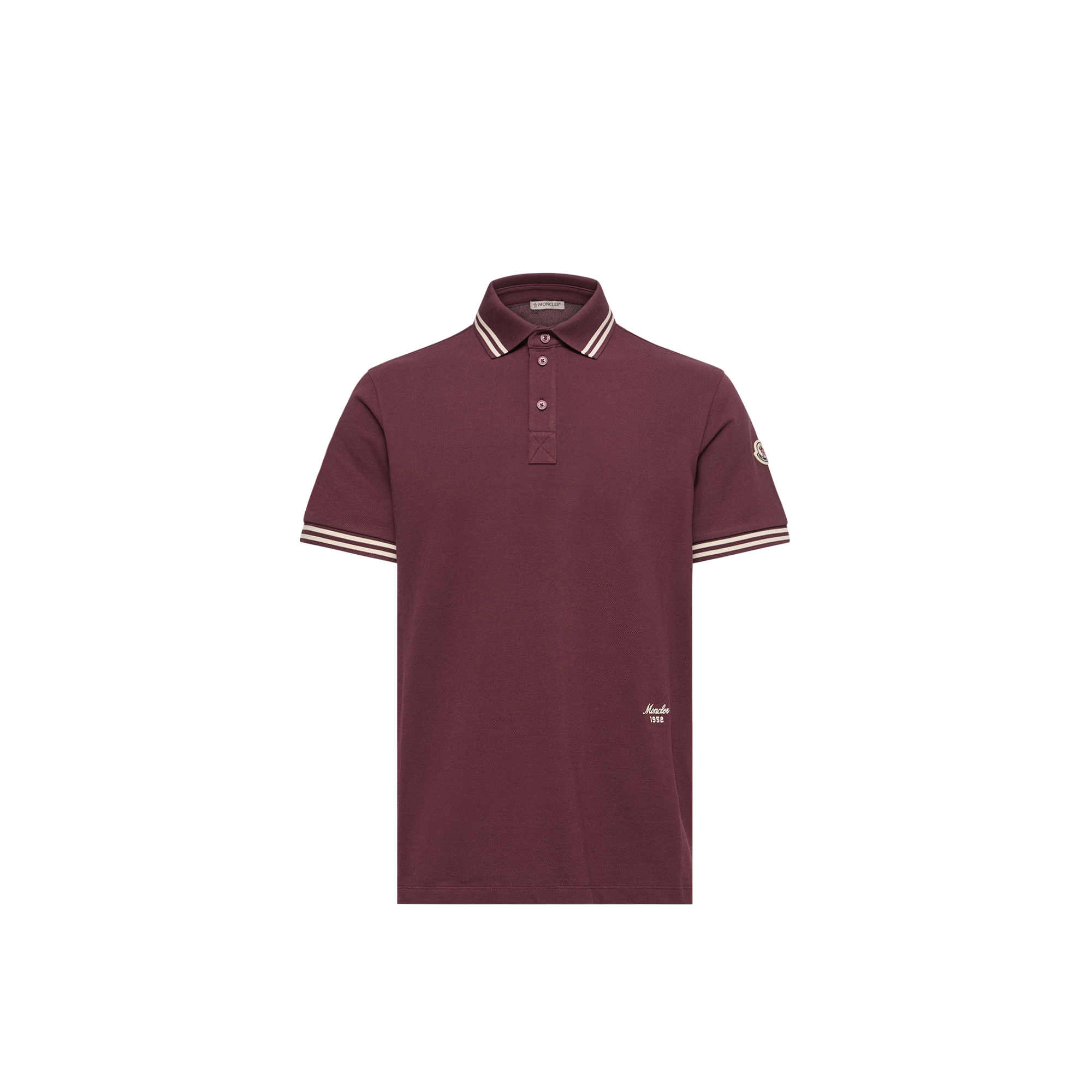 Moncler   Striped Trim Cotton Piquet Polo Shirt for Men in Red, Size: Xl