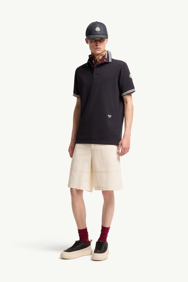 Poloshirt aus Baumwollpiqué mit gestreiftem Besatz Herren Dunkelblau Moncler 0