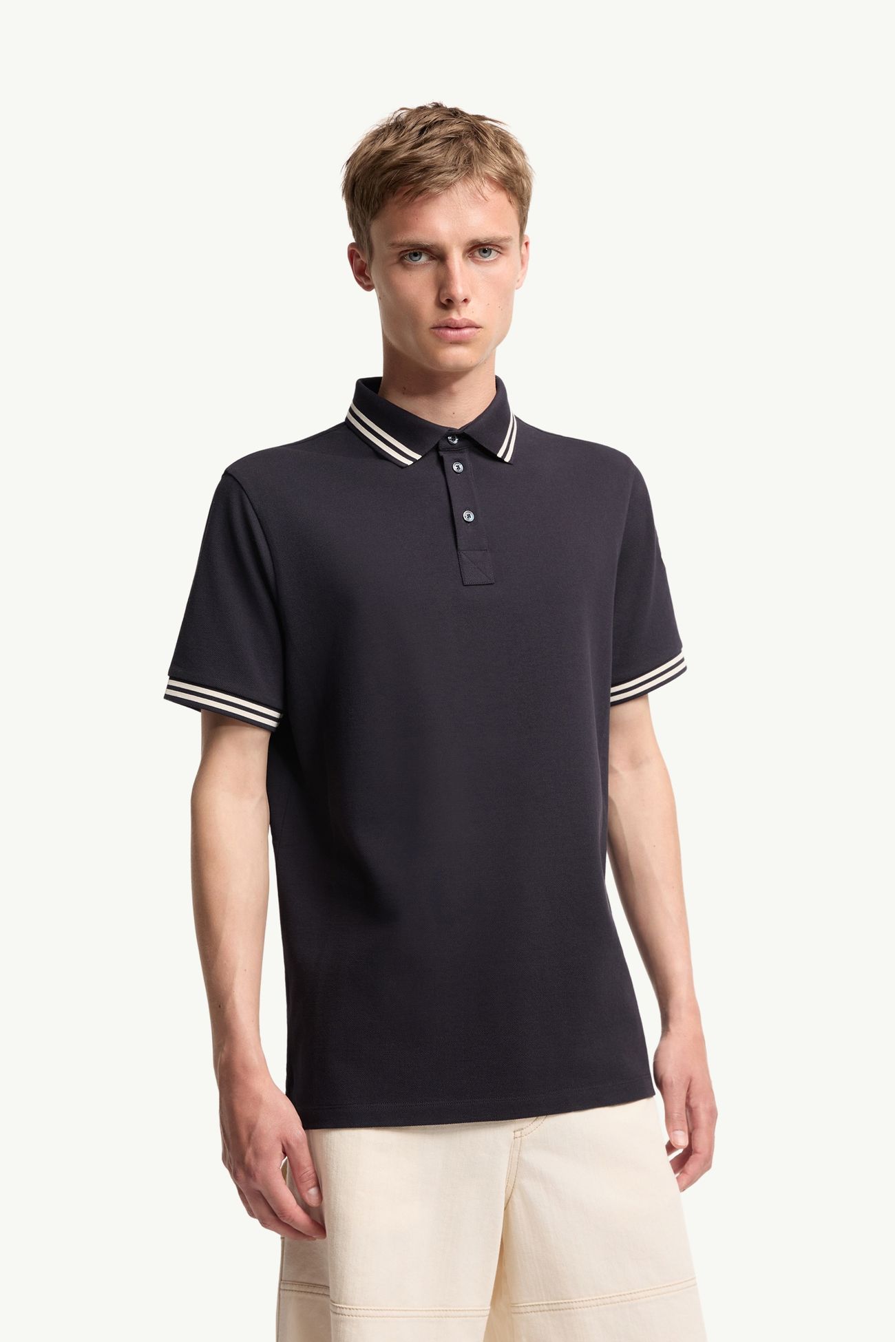Poloshirt aus Baumwollpiqué mit gestreiftem Besatz Herren Dunkelblau Moncler 3