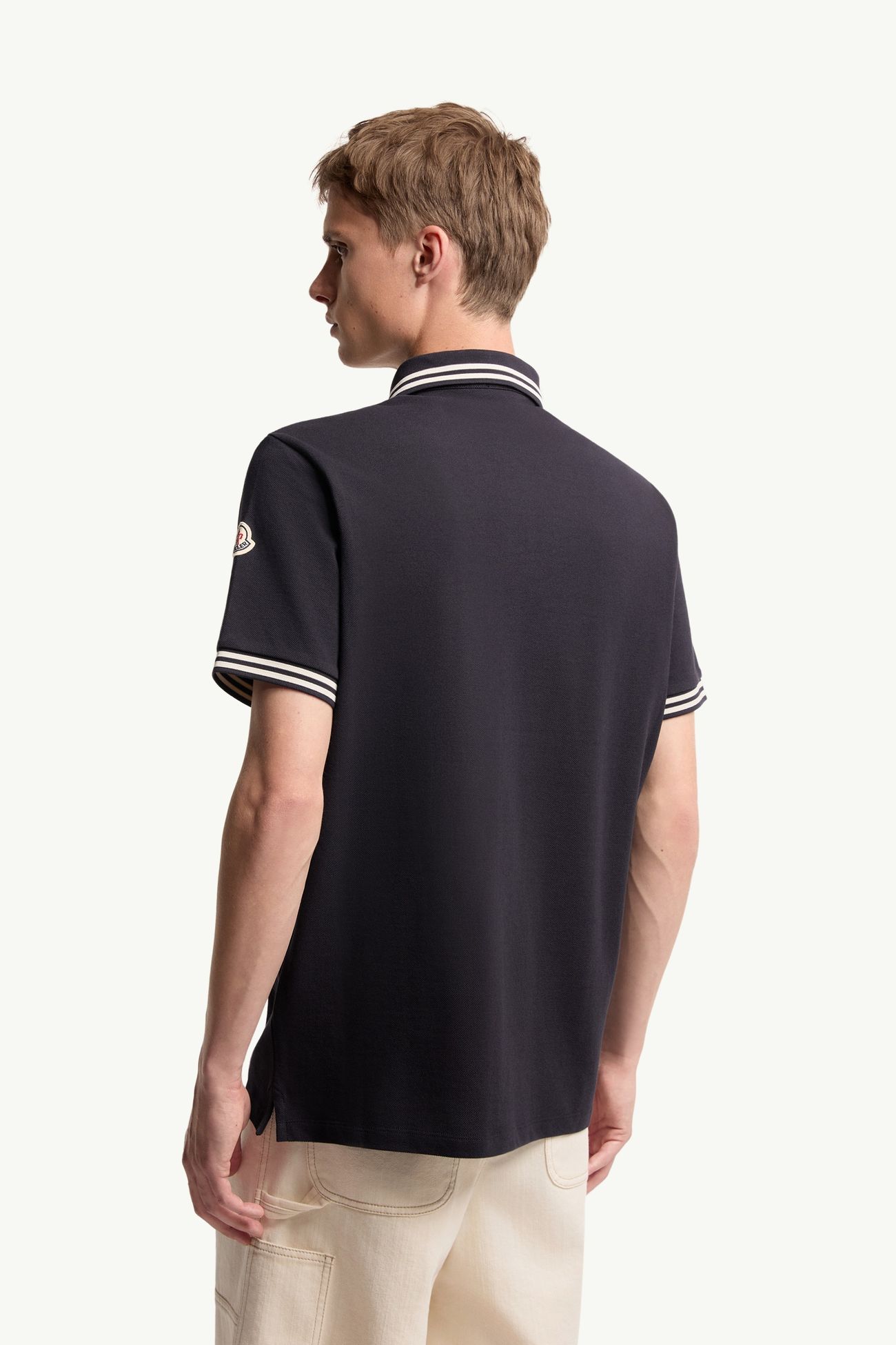 Polo in cotone piquet con orlo a righe Uomo Blu Scuro Moncler 4