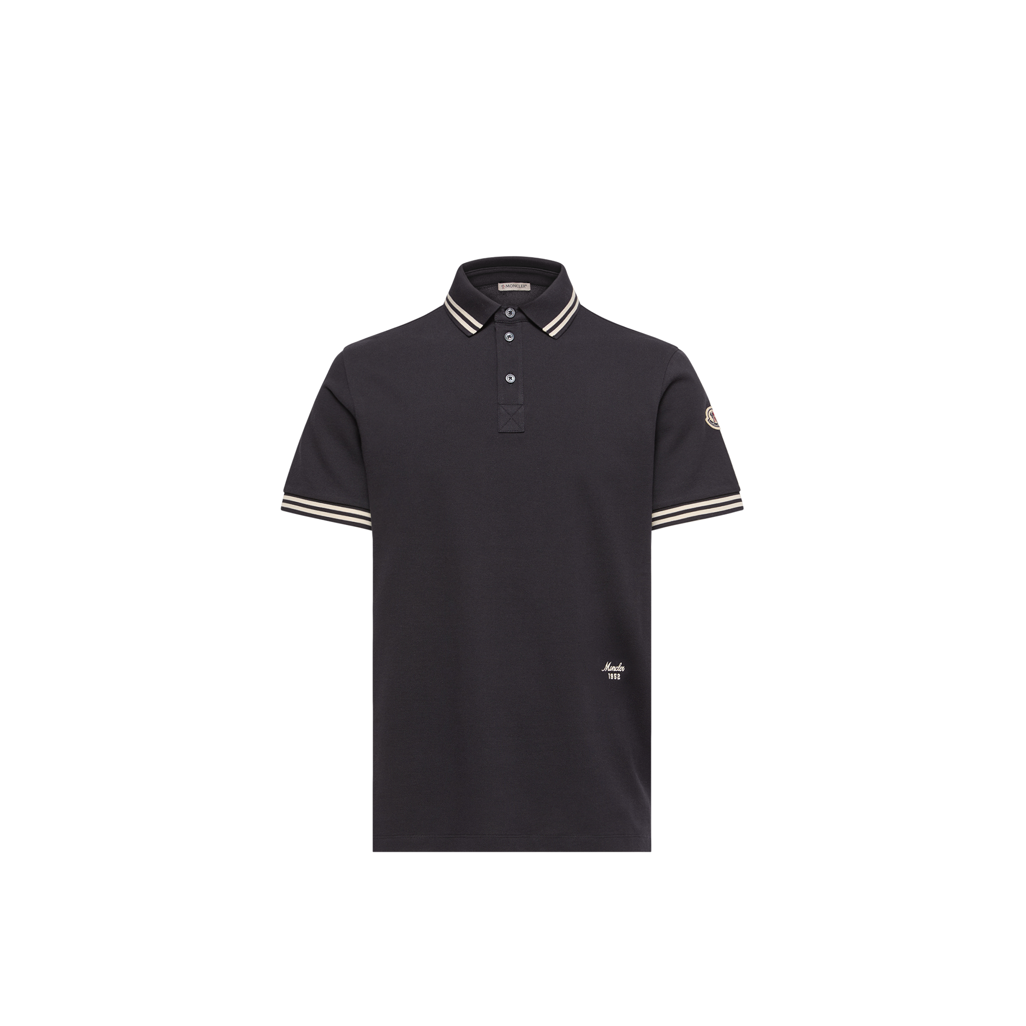 Moncler   Striped Trim Cotton Piquet Polo Shirt for Men in Blue, Size: Xxl