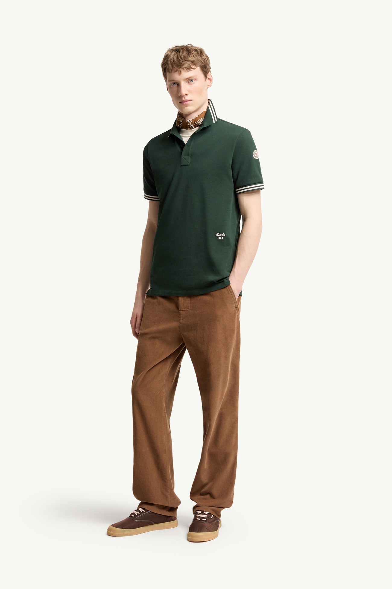 條紋飾邊珠地棉Polo恤 男士 深綠色 Moncler 0
