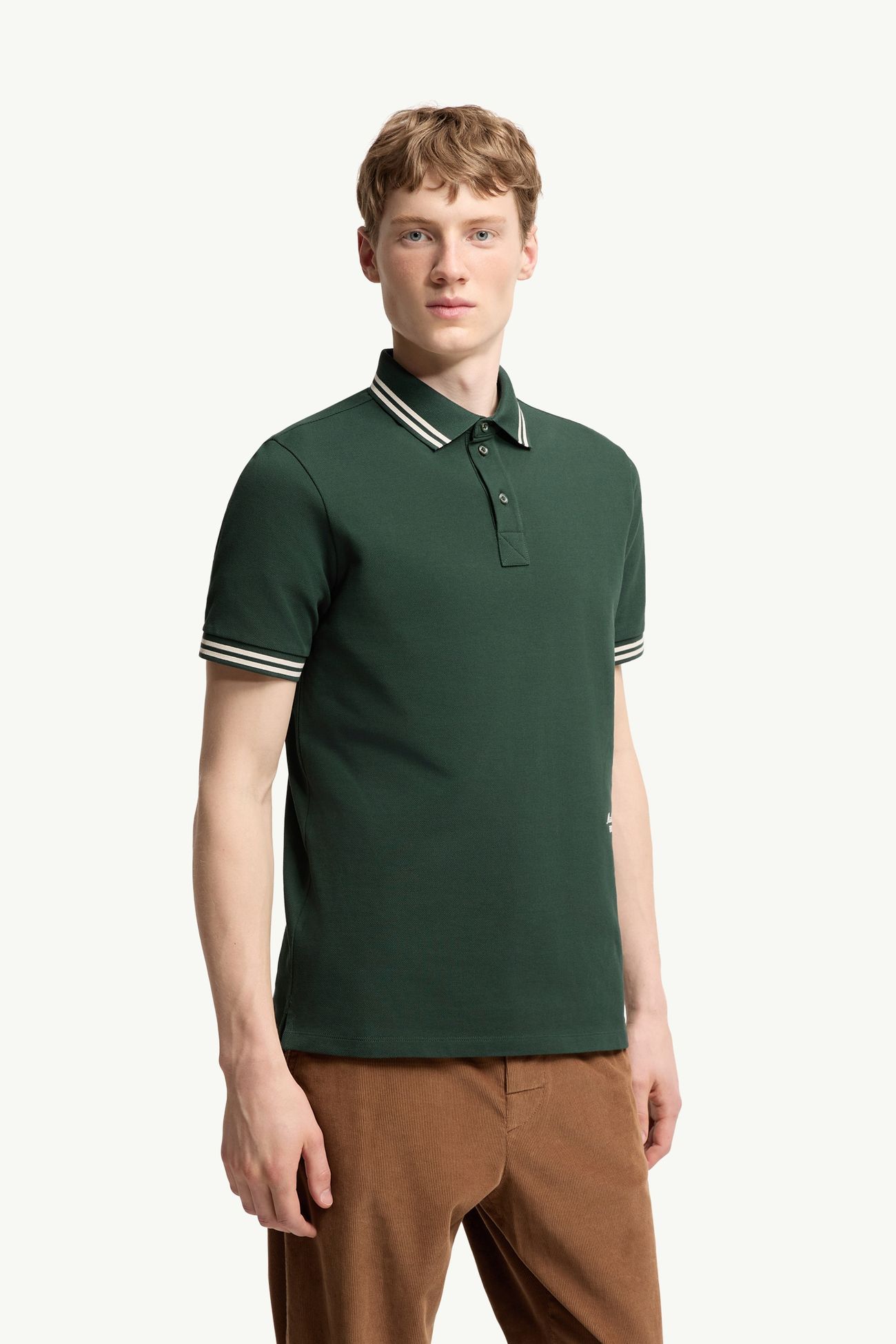 Polo de piqué de algodón con ribete de rayas Hombre Verde Oscuro Moncler 3