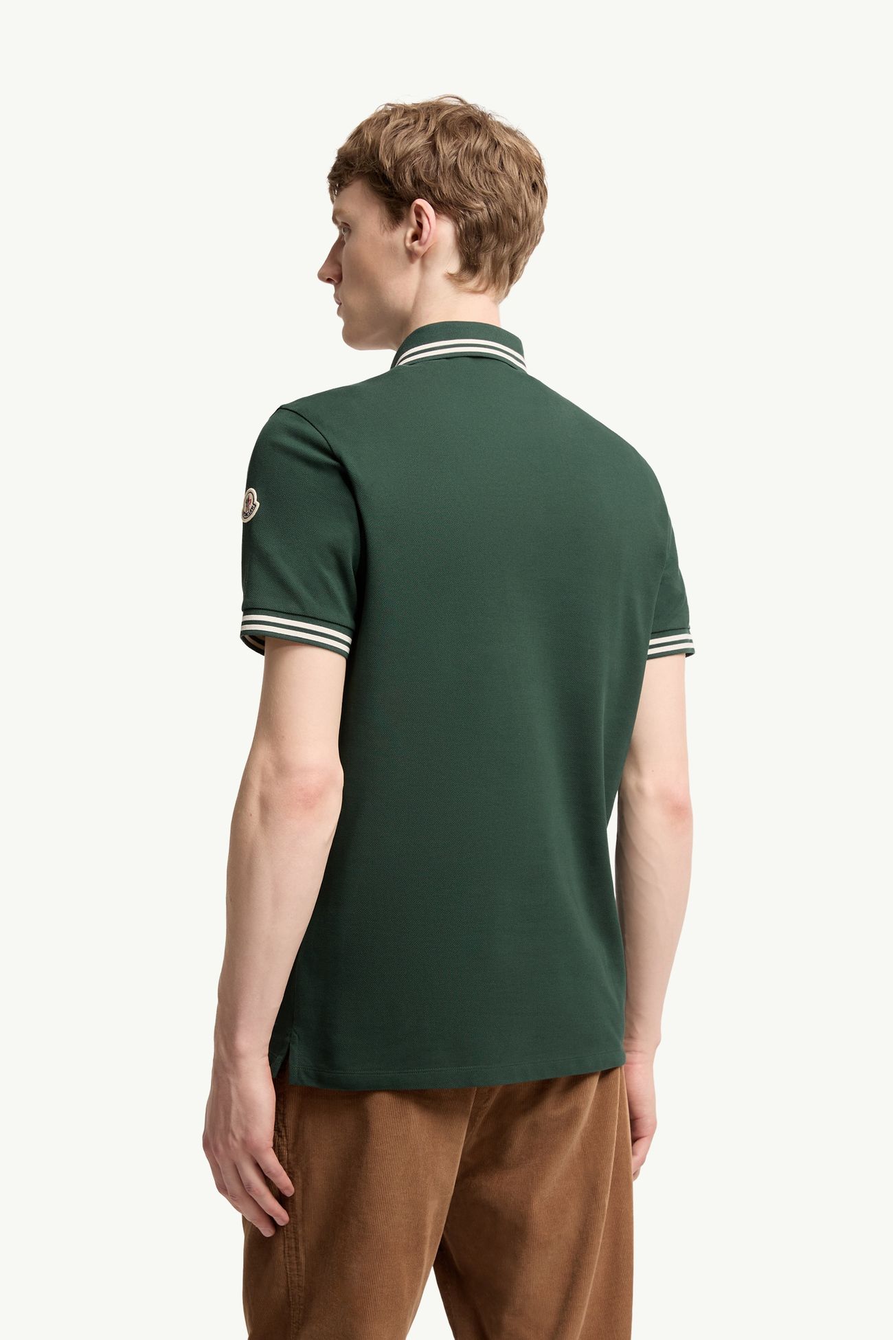 Striped Trim Cotton Piquet Polo Shirt Men Dark Green Moncler 4