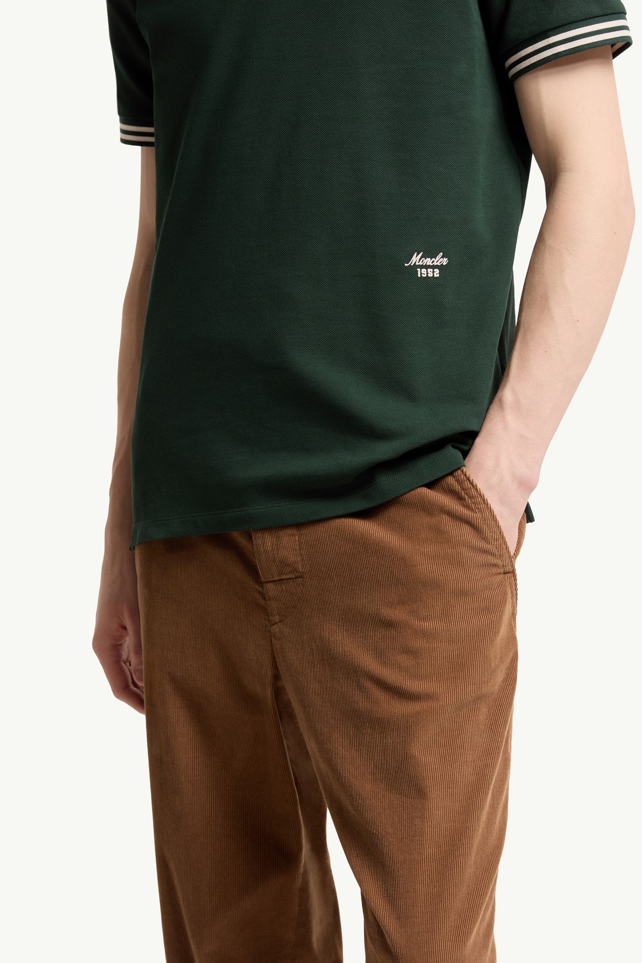 Striped Trim Cotton Piquet Polo Shirt Men Dark Green Moncler 5