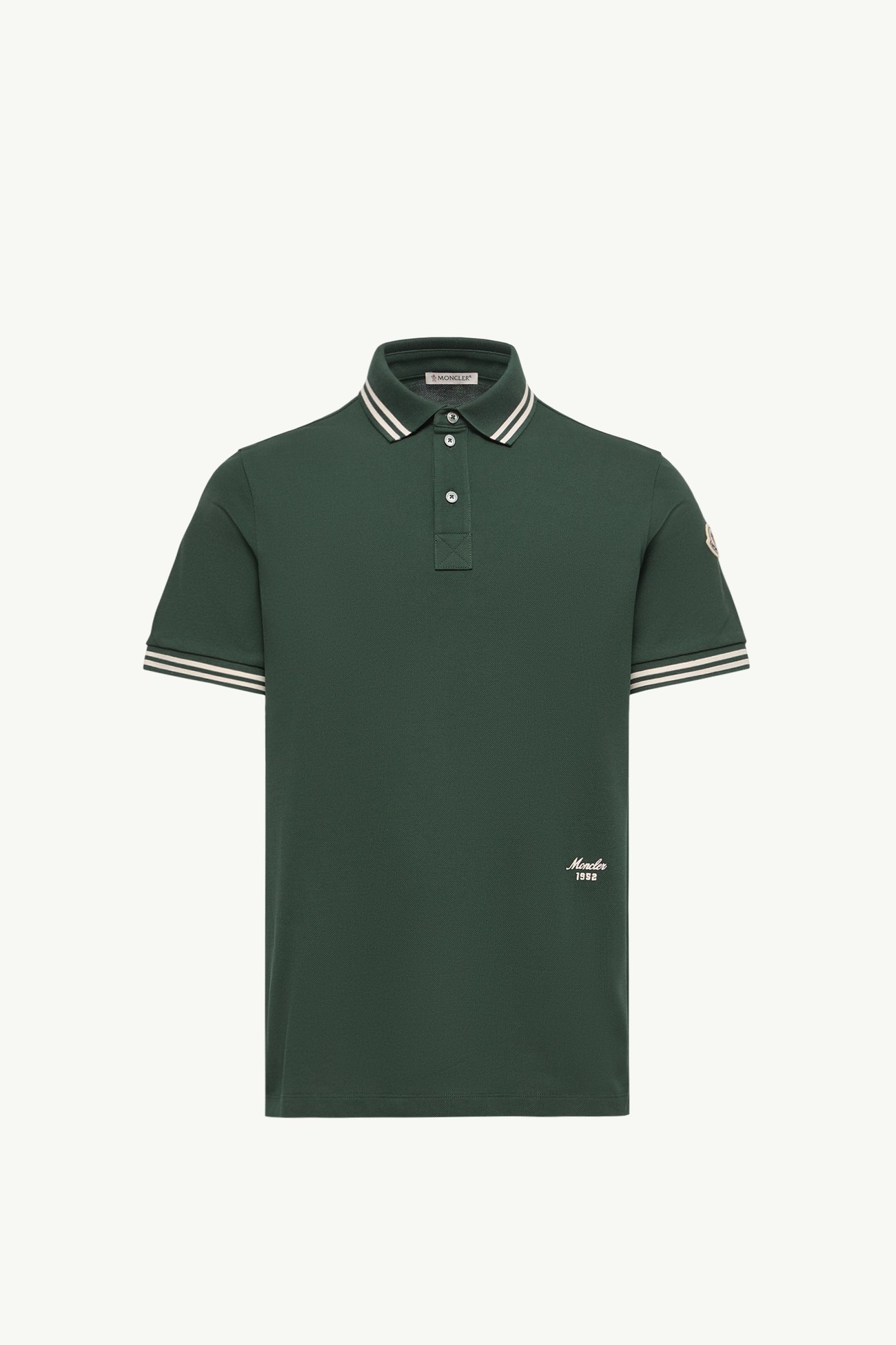 Poloshirt aus Baumwollpiqué mit gestreiftem Besatz Herren Dunkelgrün Moncler 2