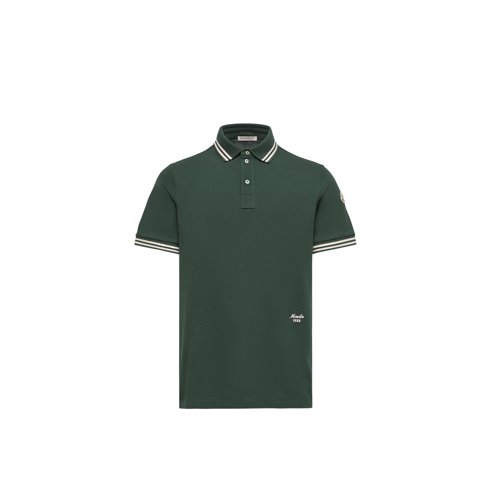 Moncler   Striped Trim Cotton Piquet Polo Shirt for Men in Green, Size: Xxl