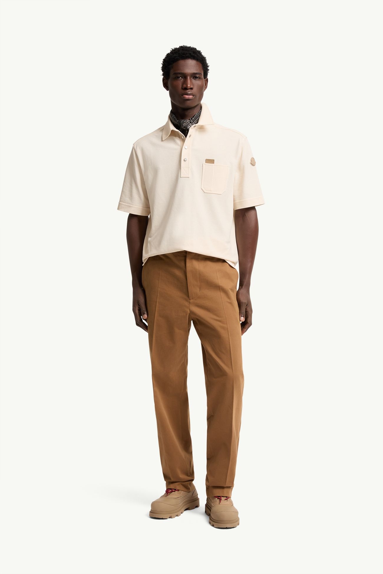 皮革標誌標籤棉質Polo恤 男士 象牙白色 Moncler 0