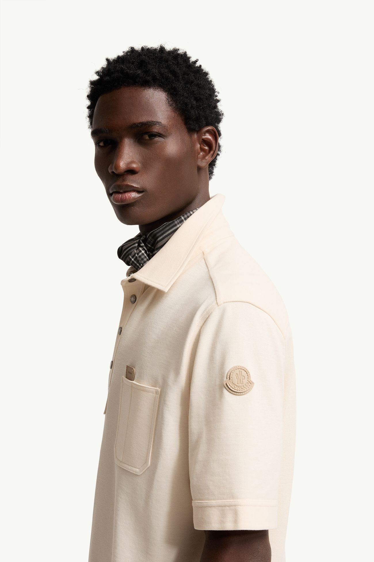 Poloshirt aus Baumwolle mit Lederlogo Herren Weiß-Elfenbein Moncler 1