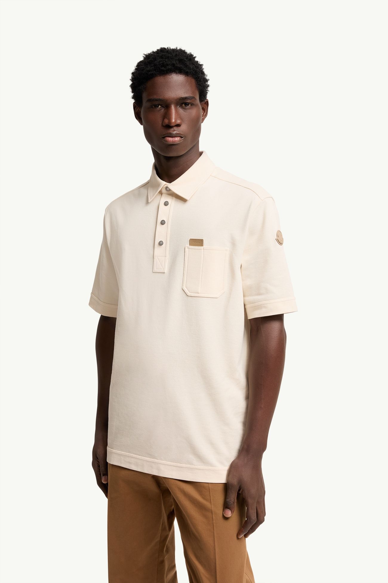 Polo de algodón con etiqueta con logotipo de piel Hombre Blanco Marfil Moncler 3
