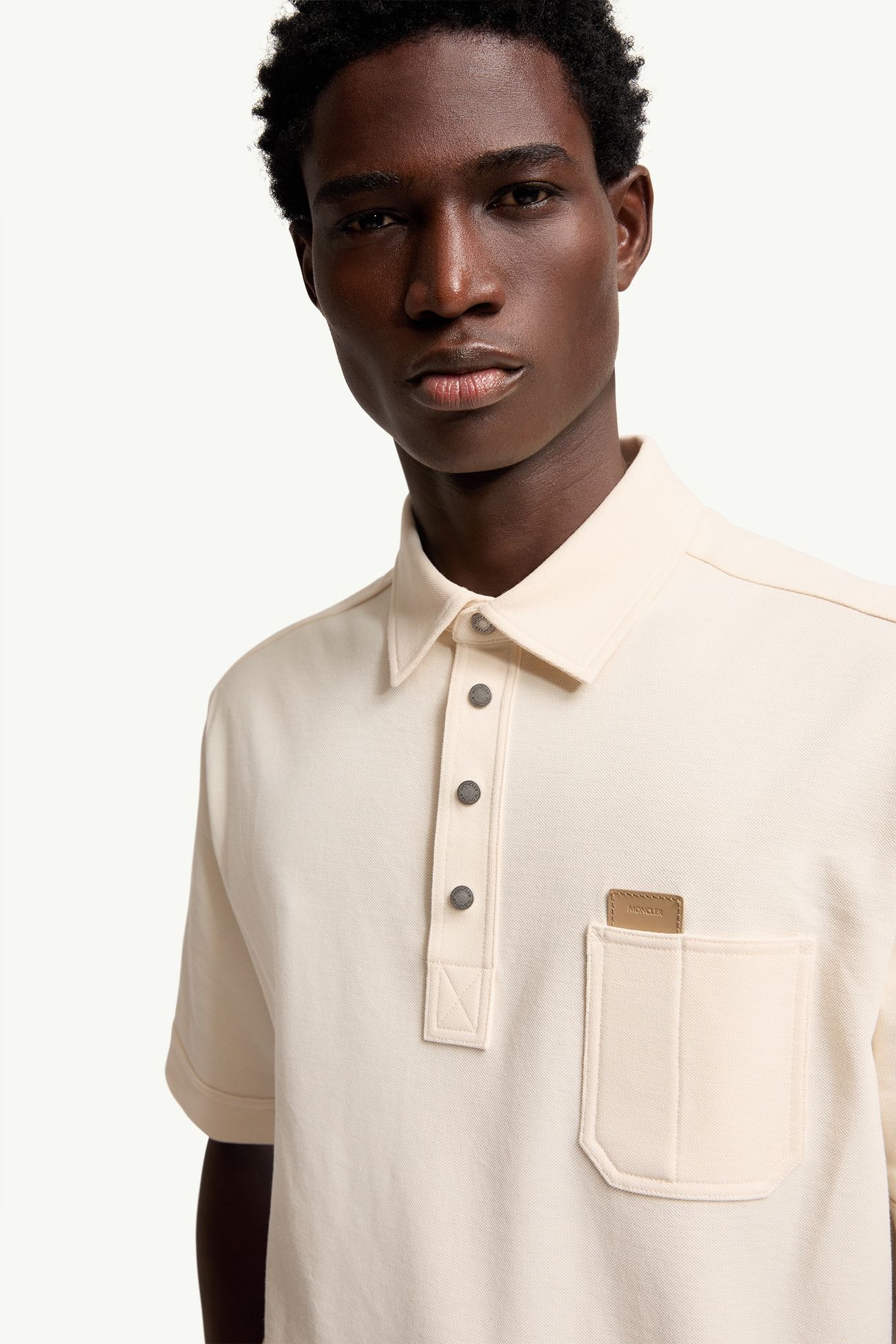 Leather Logo Tag Cotton Polo Shirt Men White Ivory Moncler 5