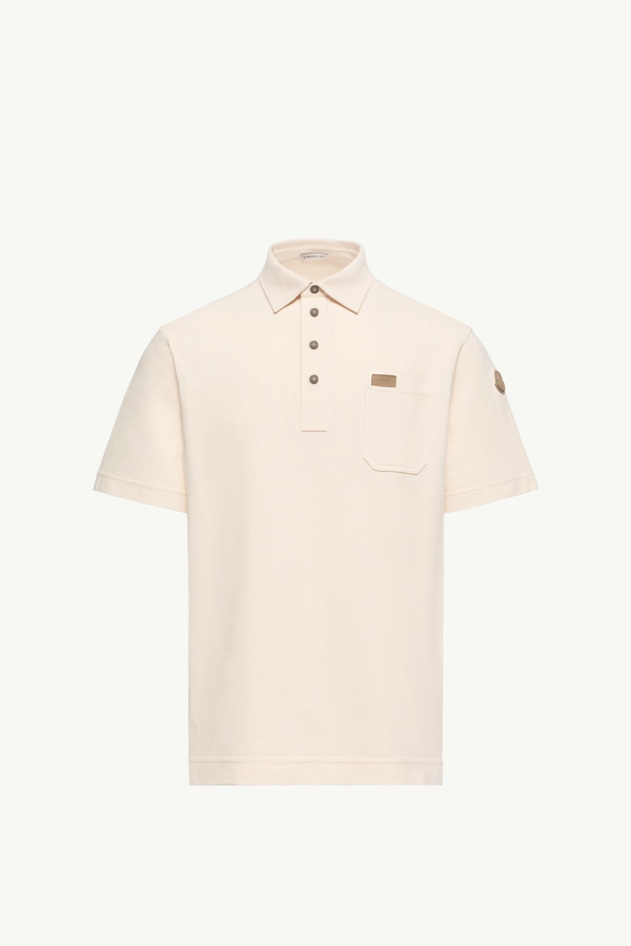 Leather Logo Tag Cotton Polo Shirt Men White Ivory Moncler 2
