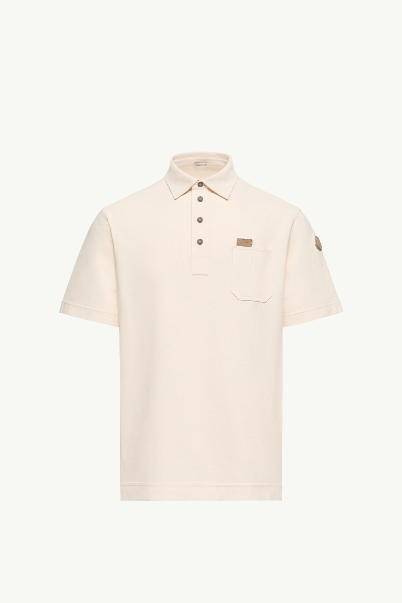 Leather Logo Tag Cotton Polo Shirt Men White Ivory Moncler 2