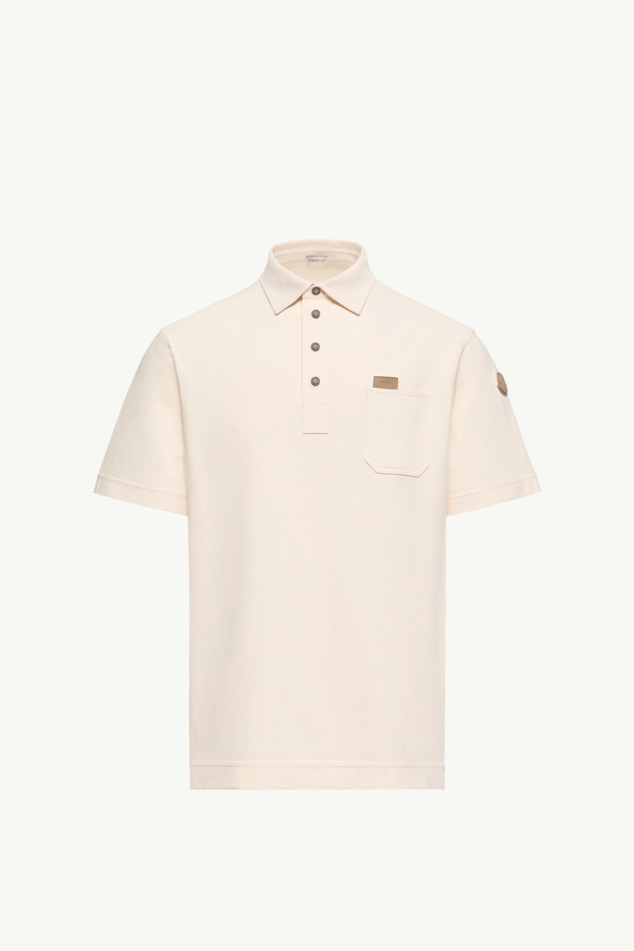 Polo en coton avec étiquette logo en cuir Hommes Blanc Ivoire Moncler 2