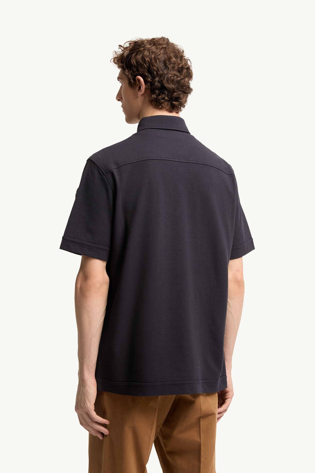 Polo en coton avec étiquette logo en cuir Hommes Bleu foncé Moncler 4