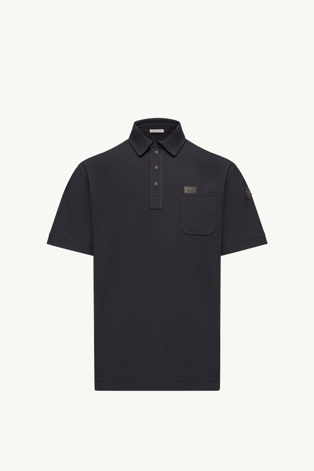 Polo en coton avec étiquette logo en cuir Hommes Bleu foncé Moncler 2