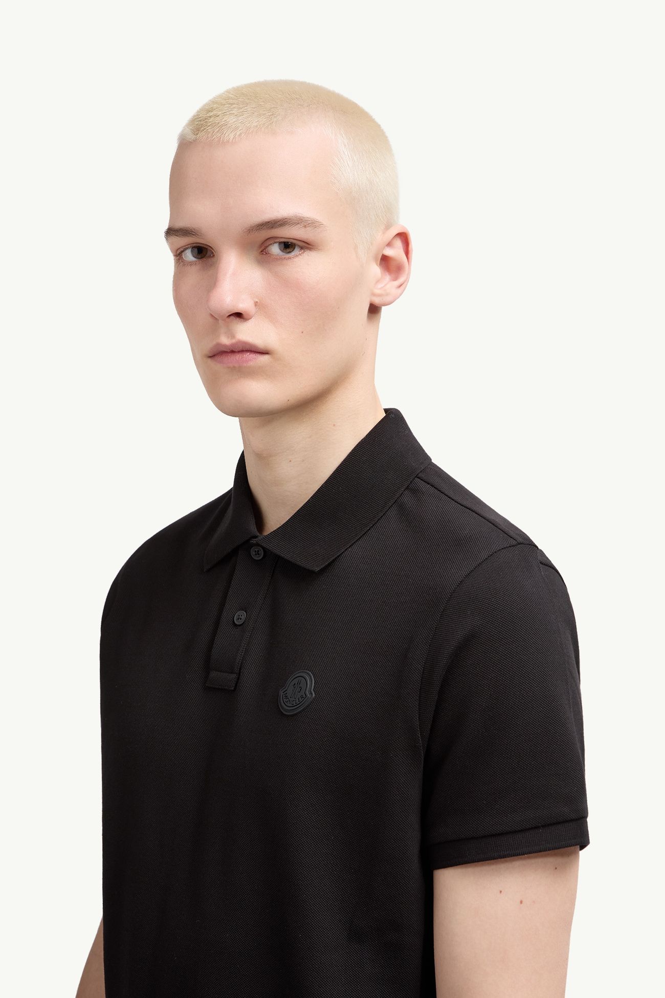 Logo Cotton Piquet Polo Shirt Men Black Moncler 1