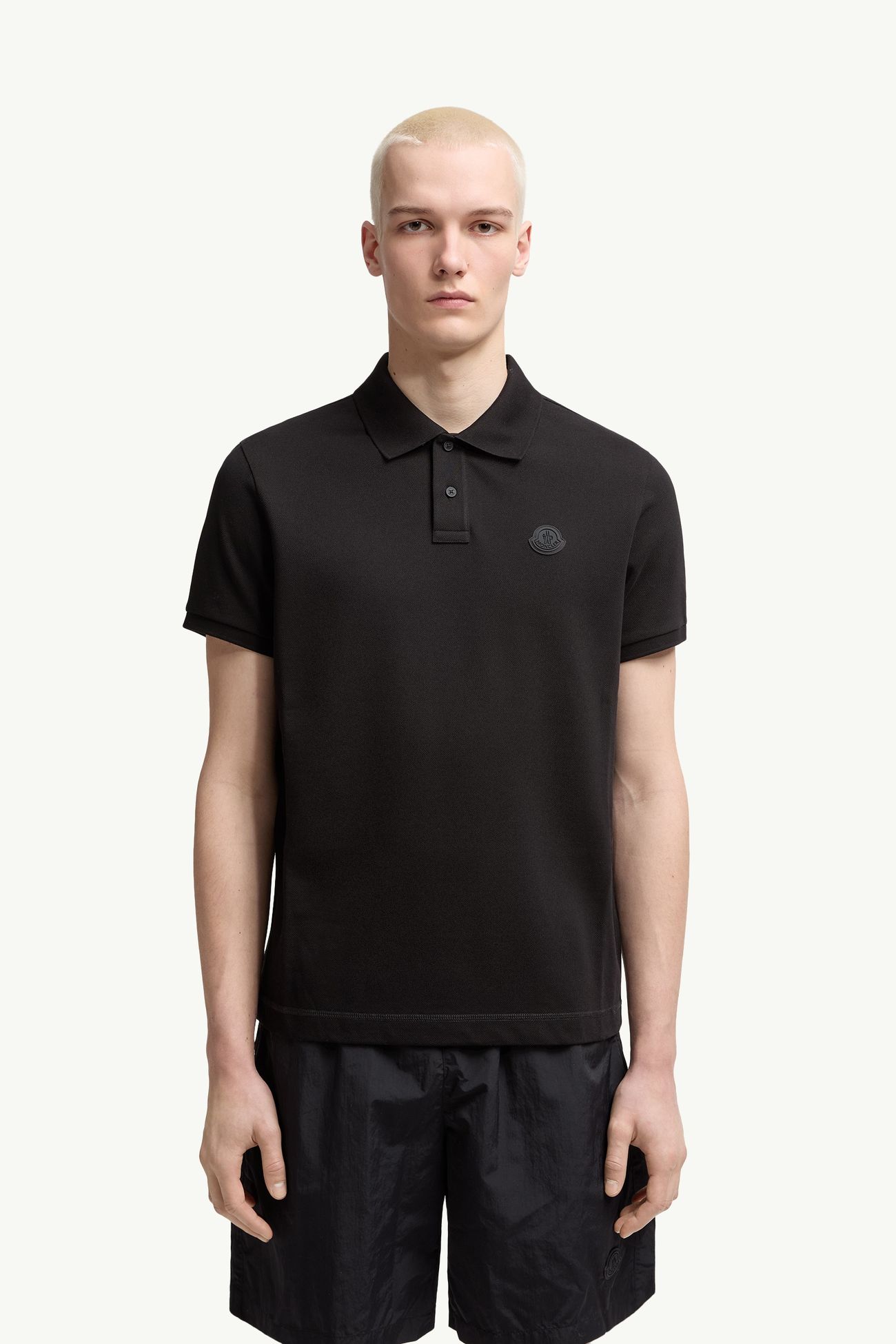 Logo Cotton Piquet Polo Shirt Men Black Moncler 3