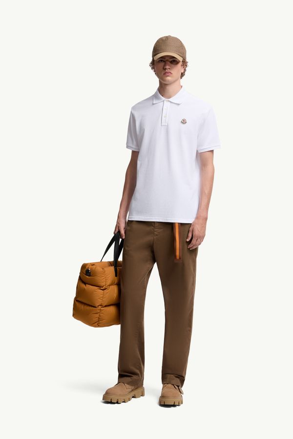 Logo Patch Cotton Piquet Polo Shirt Men White Moncler 0