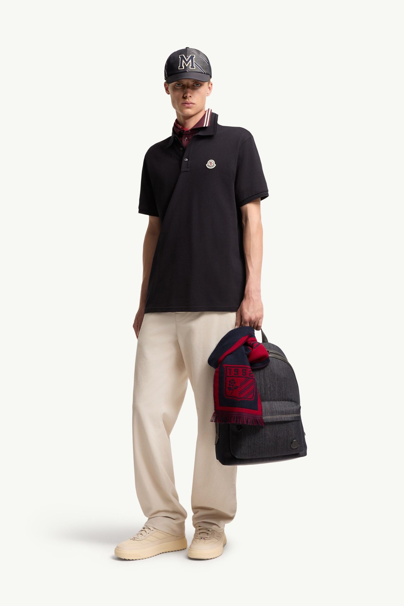 Logo Patch Cotton Piquet Polo Shirt Men Night Blue Moncler 0