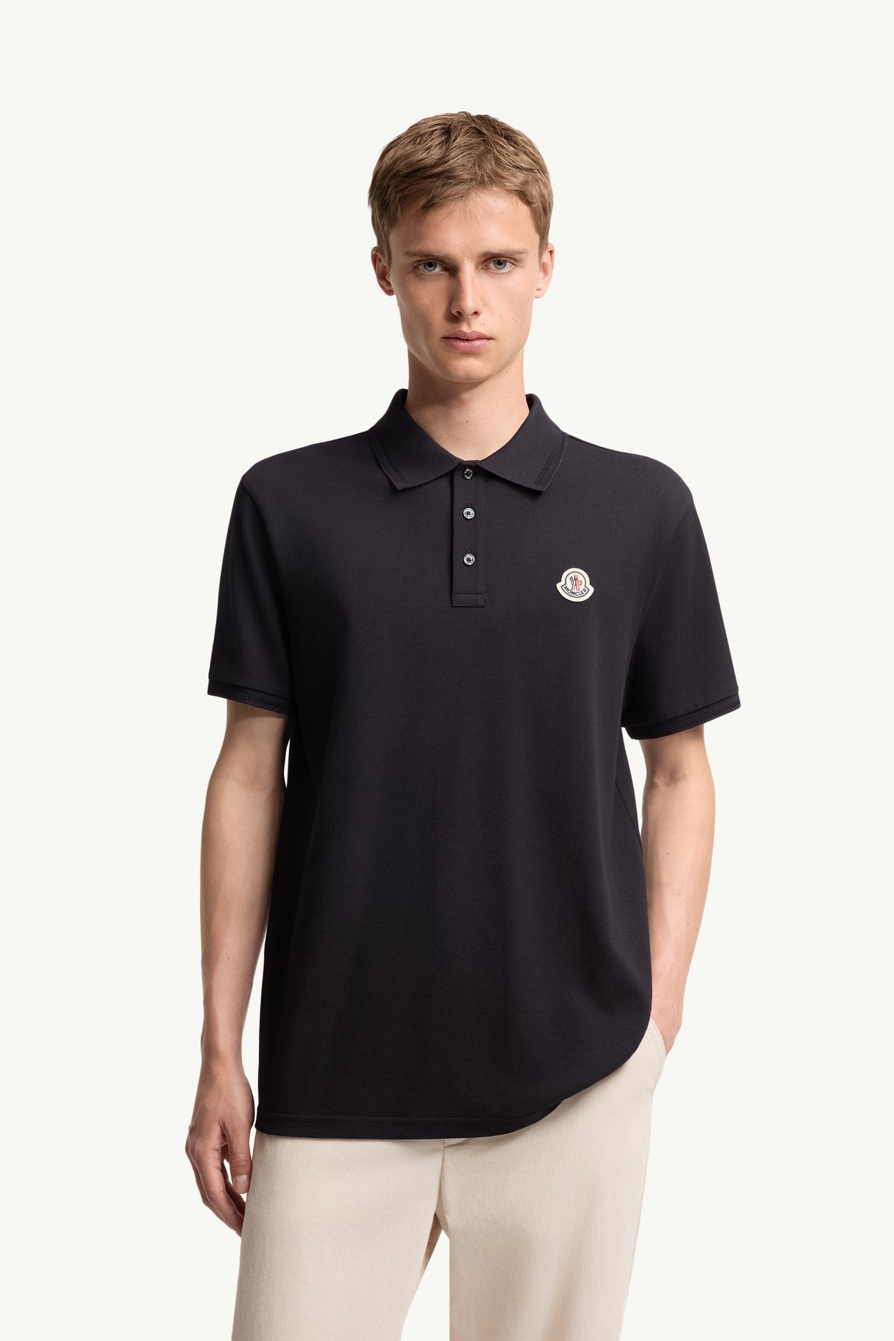 Logo Patch Cotton Piquet Polo Shirt Men Night Blue Moncler 3