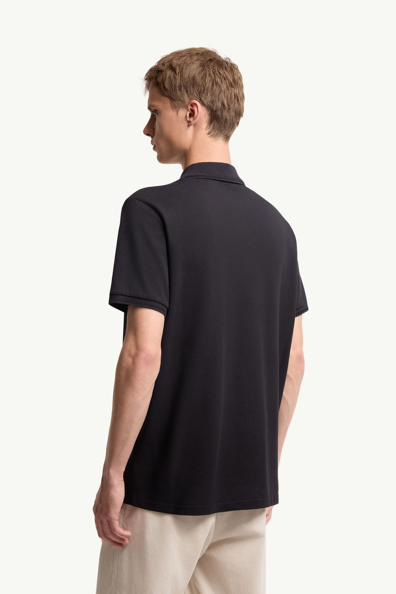 Logo Patch Cotton Piquet Polo Shirt Men Night Blue Moncler 4