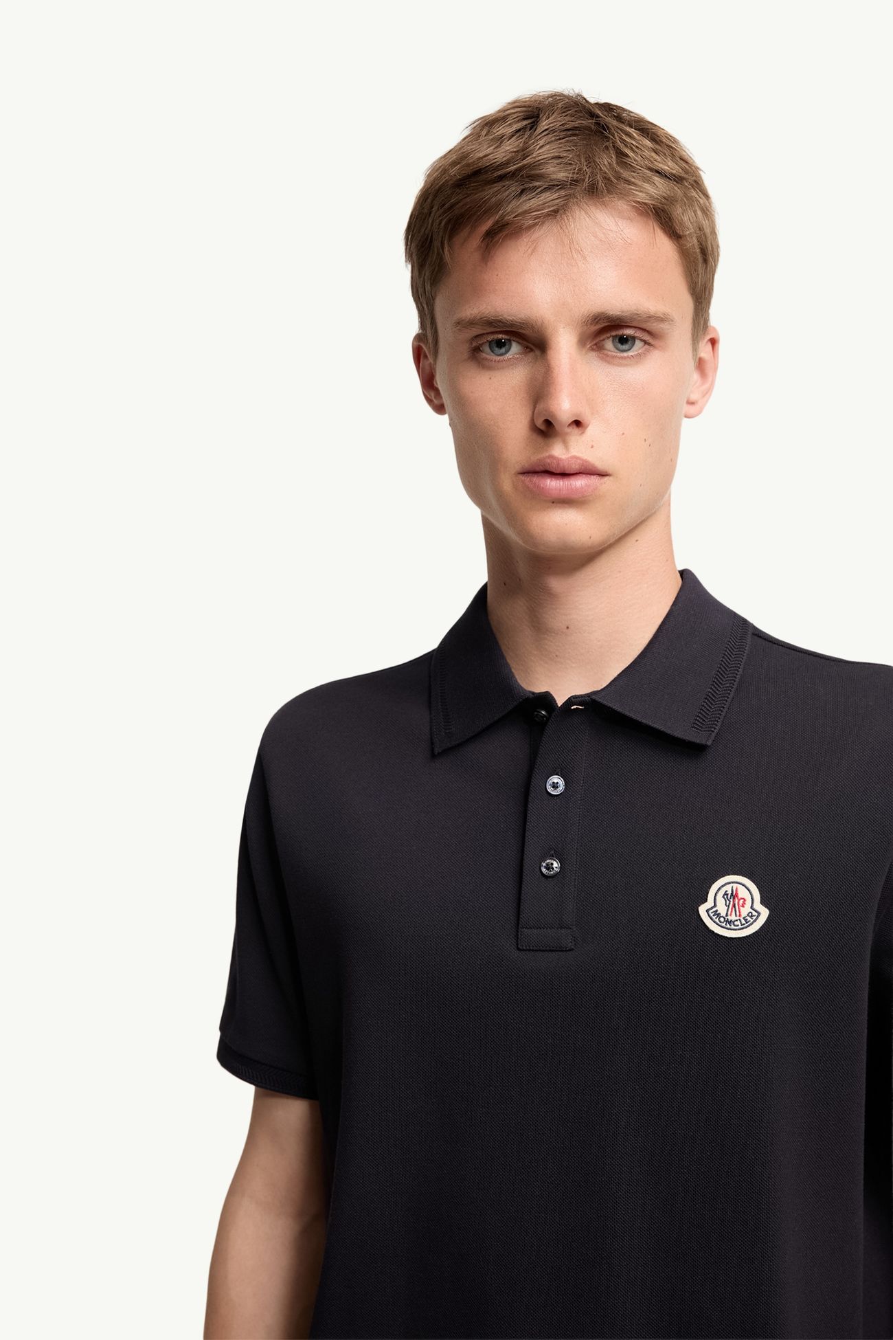 Logo Patch Cotton Piquet Polo Shirt Men Night Blue Moncler 5