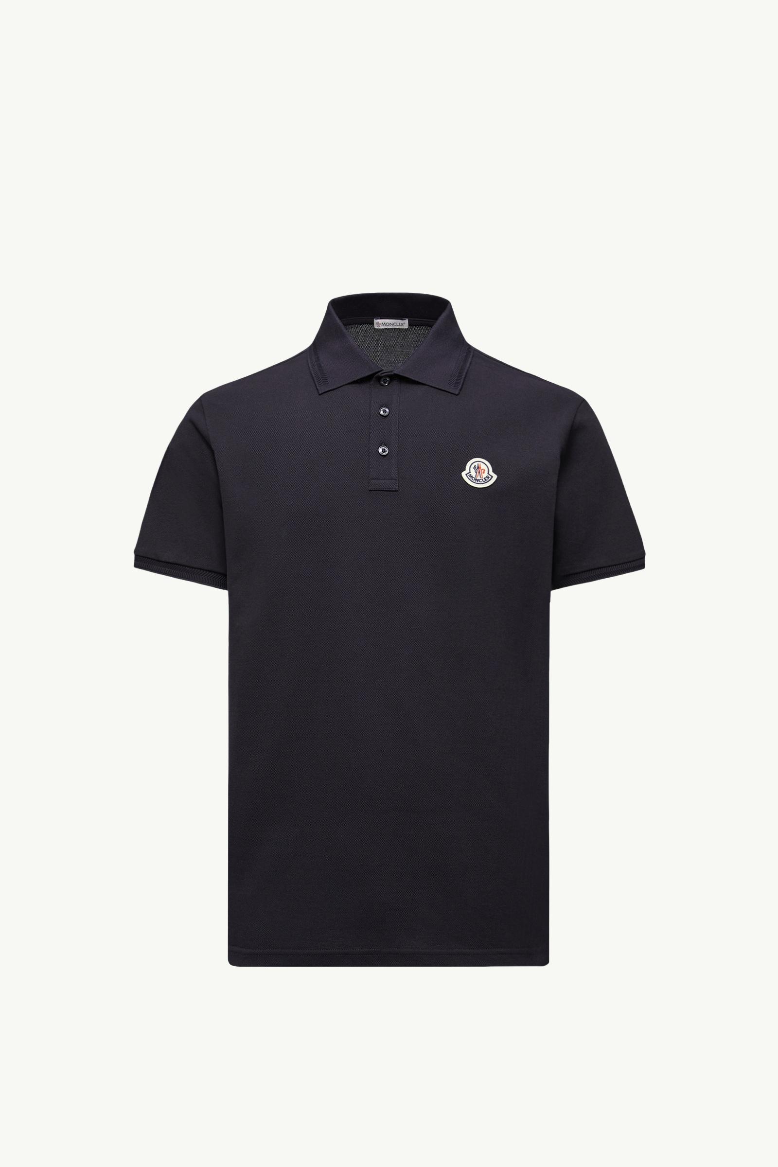 Logo Patch Cotton Piquet Polo Shirt Men Night Blue Moncler
