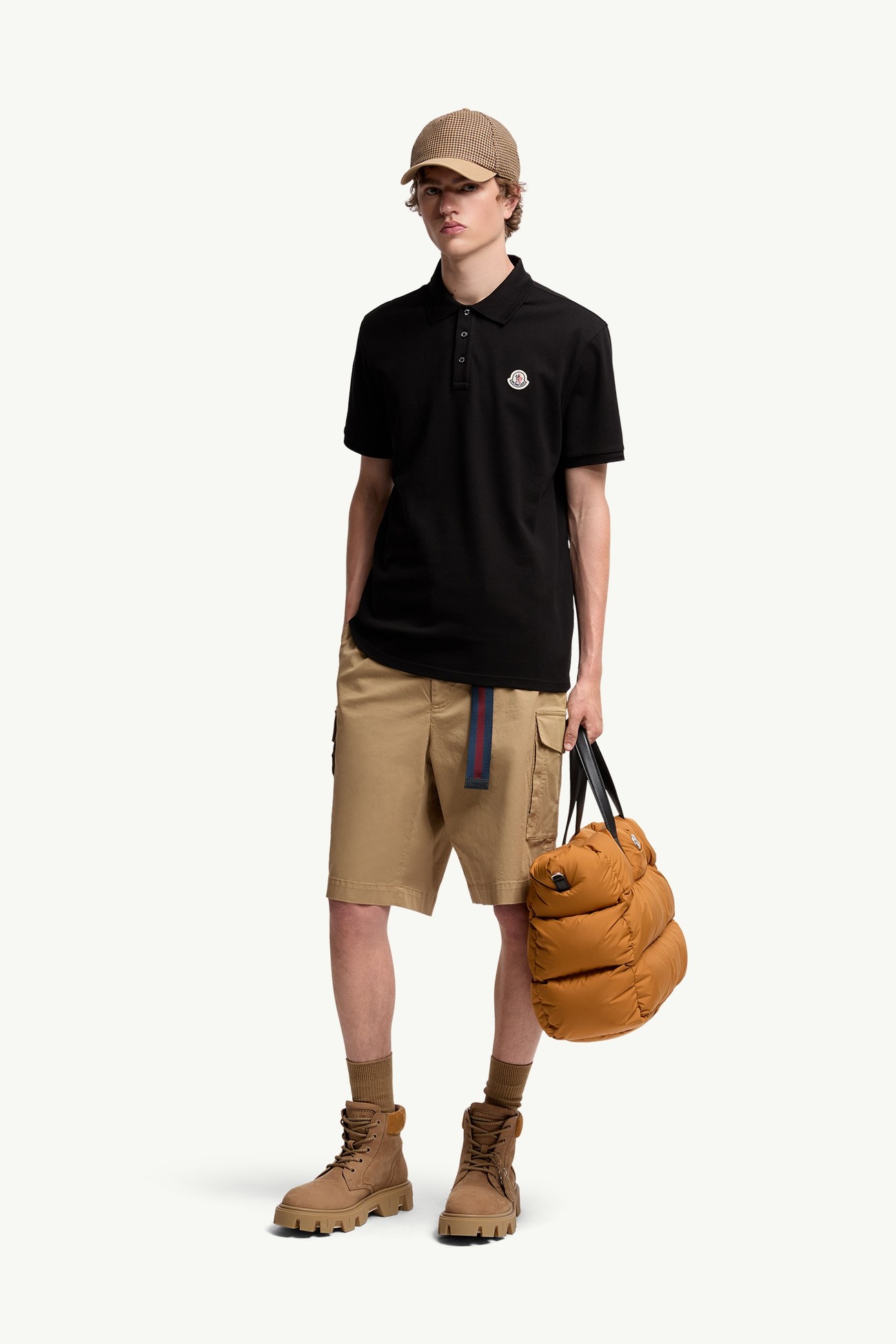 Logo Patch Cotton Piquet Polo Shirt Men Black Moncler 0