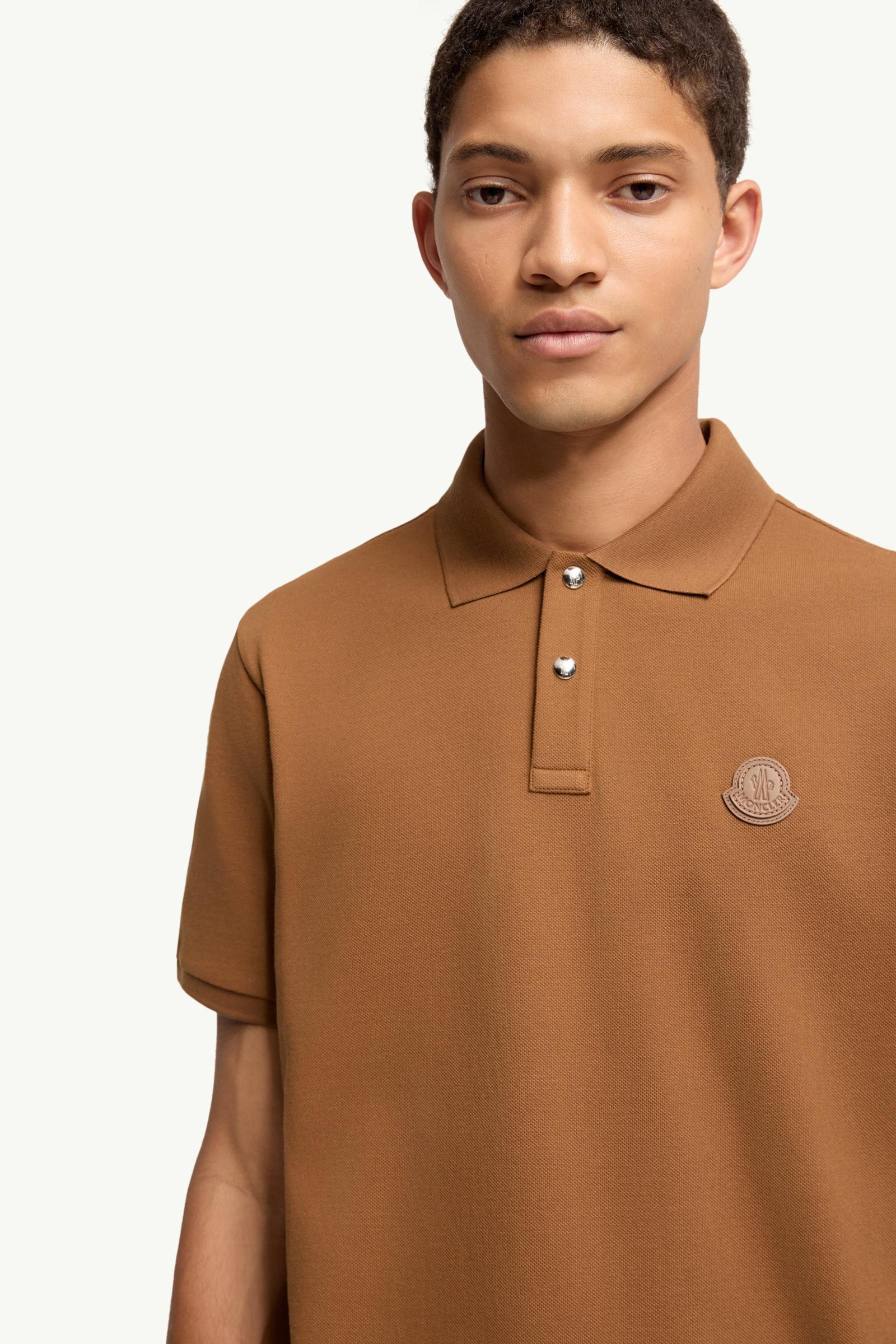 Brown Logo Patch Cotton Piquet Polo Shirt - Polos & T-shirts for
