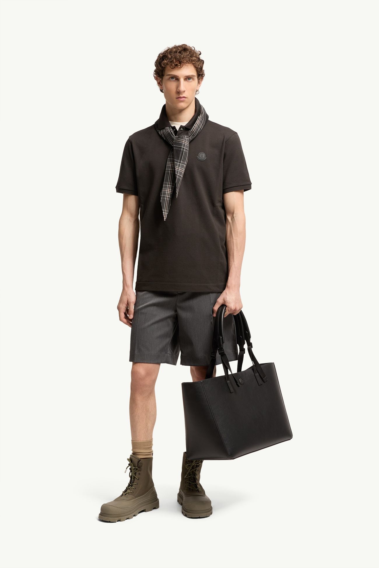 Polo en piqué de coton à empiècement logo Hommes Vert Olive Moncler 0