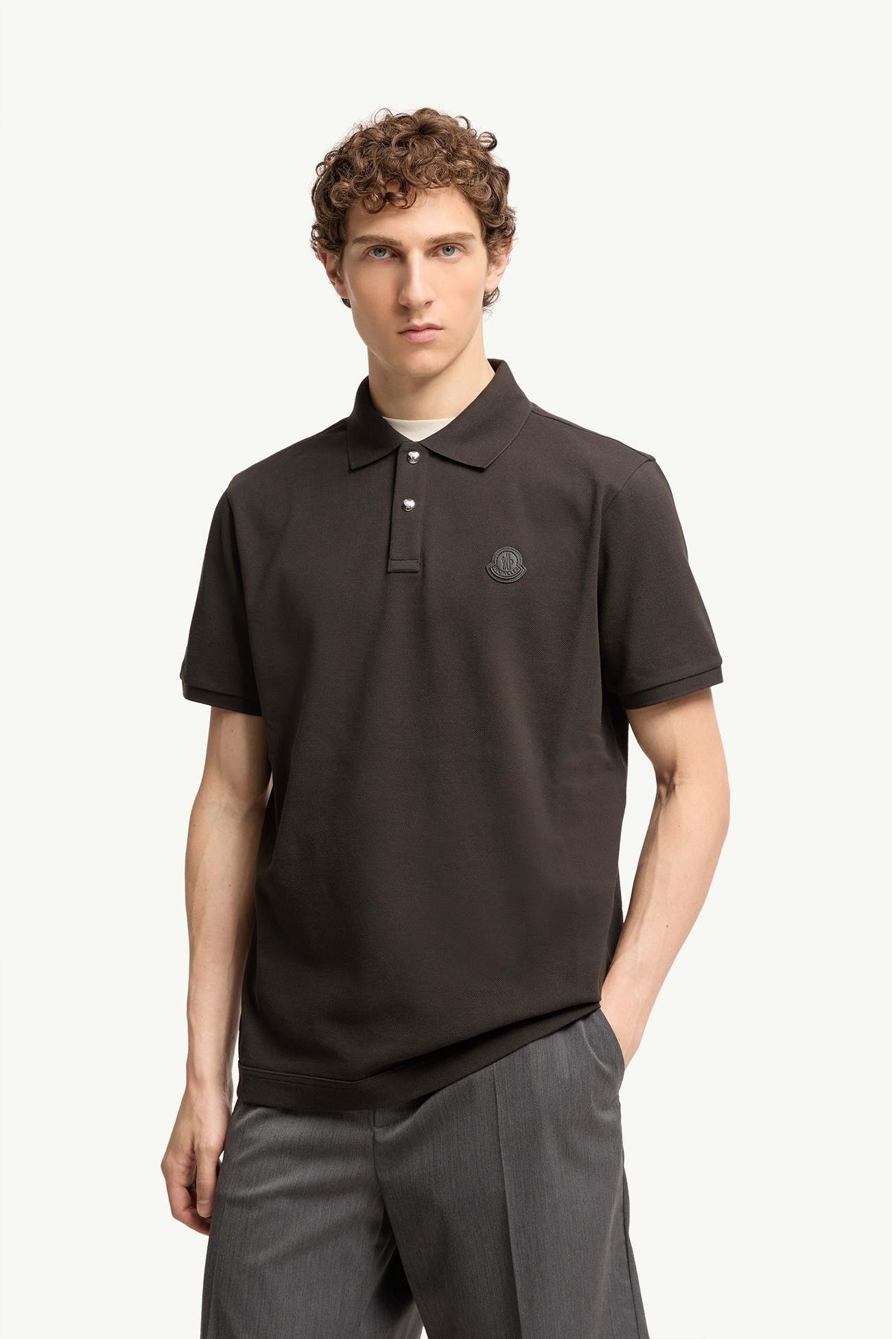 Logo Patch Cotton Piquet Polo Shirt Men Olive Green Moncler 3