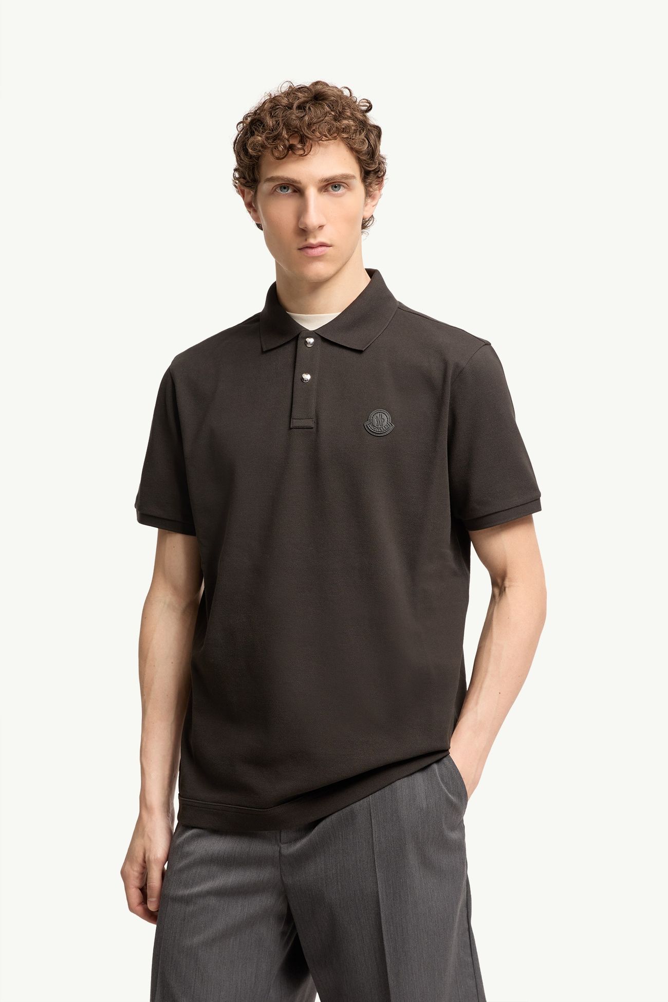 Polo en piqué de coton à empiècement logo Hommes Vert Olive Moncler 3