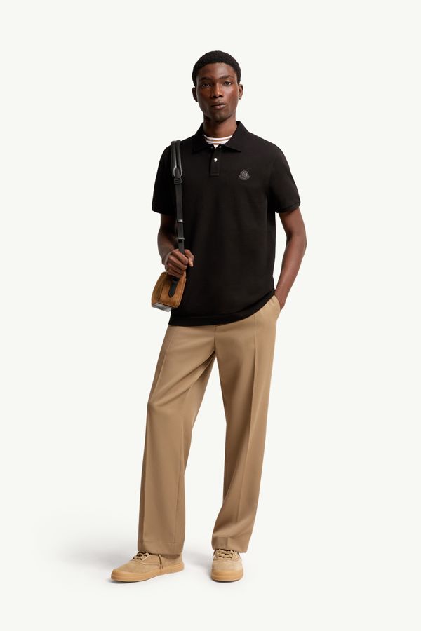 Polo en piqué de coton à empiècement logo Hommes Noir Moncler 0
