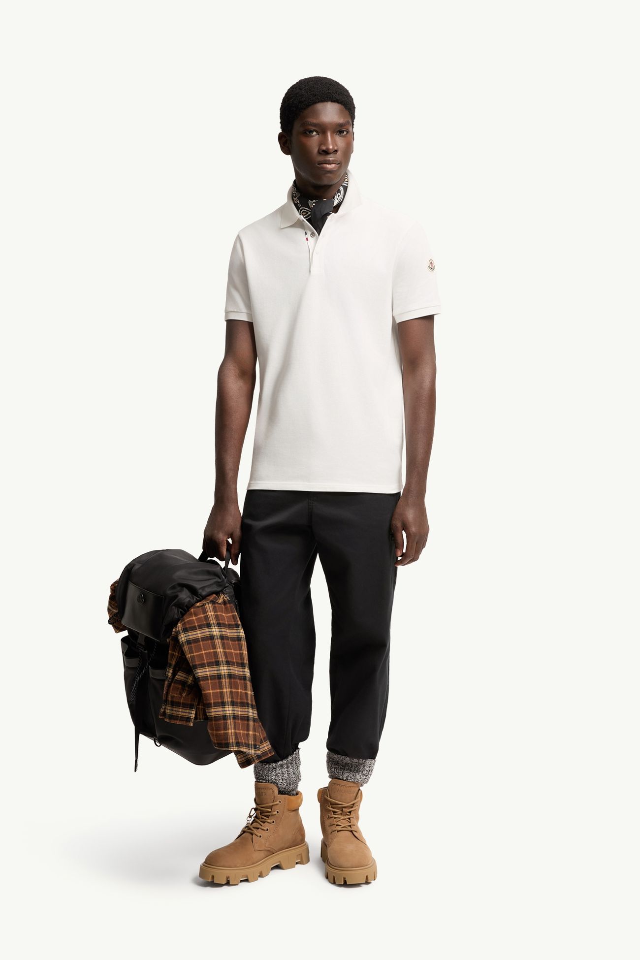 Polo de piqué de algodón con logotipo Hombre Blanco Moncler 0