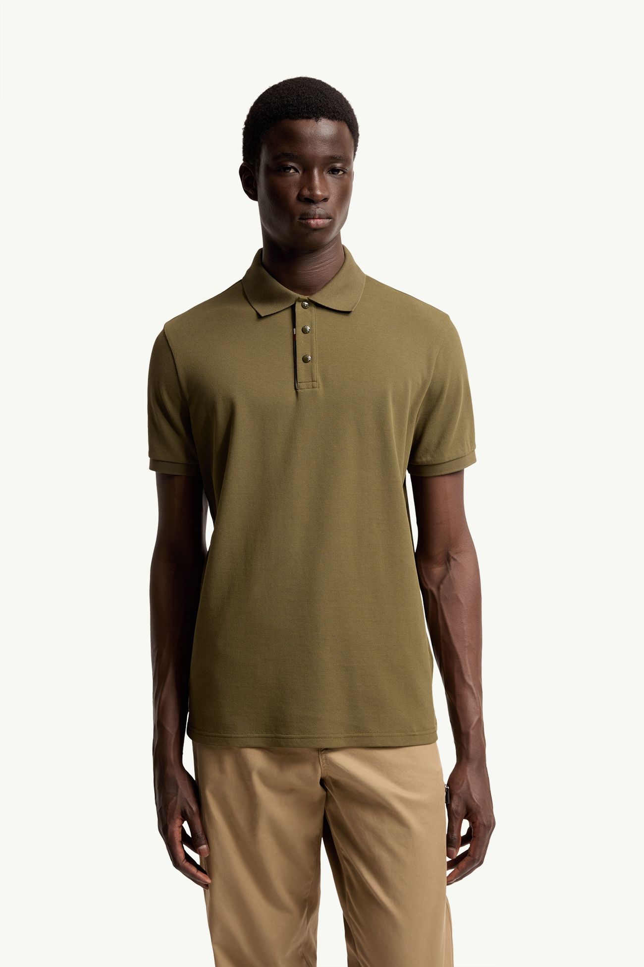 Polo in piquet di cotone con logo Uomo Verde Oliva Moncler 3