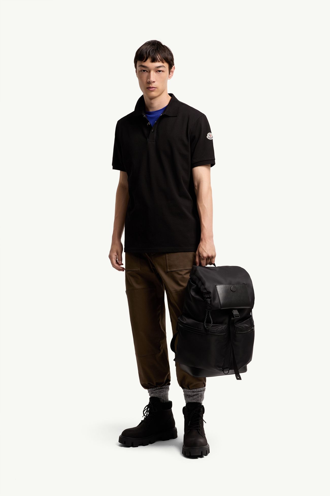 Polo in piquet di cotone con logo Uomo Nero Moncler 0