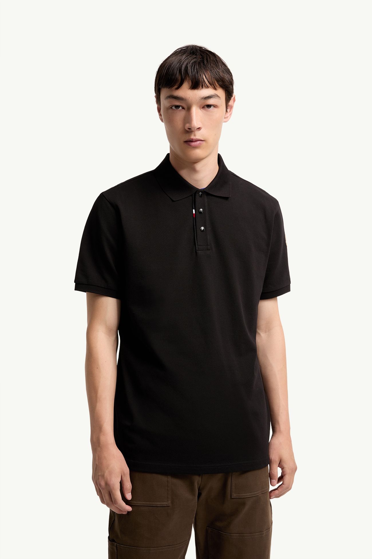 Polo de piqué de algodón con logotipo Hombre Negro Moncler 3